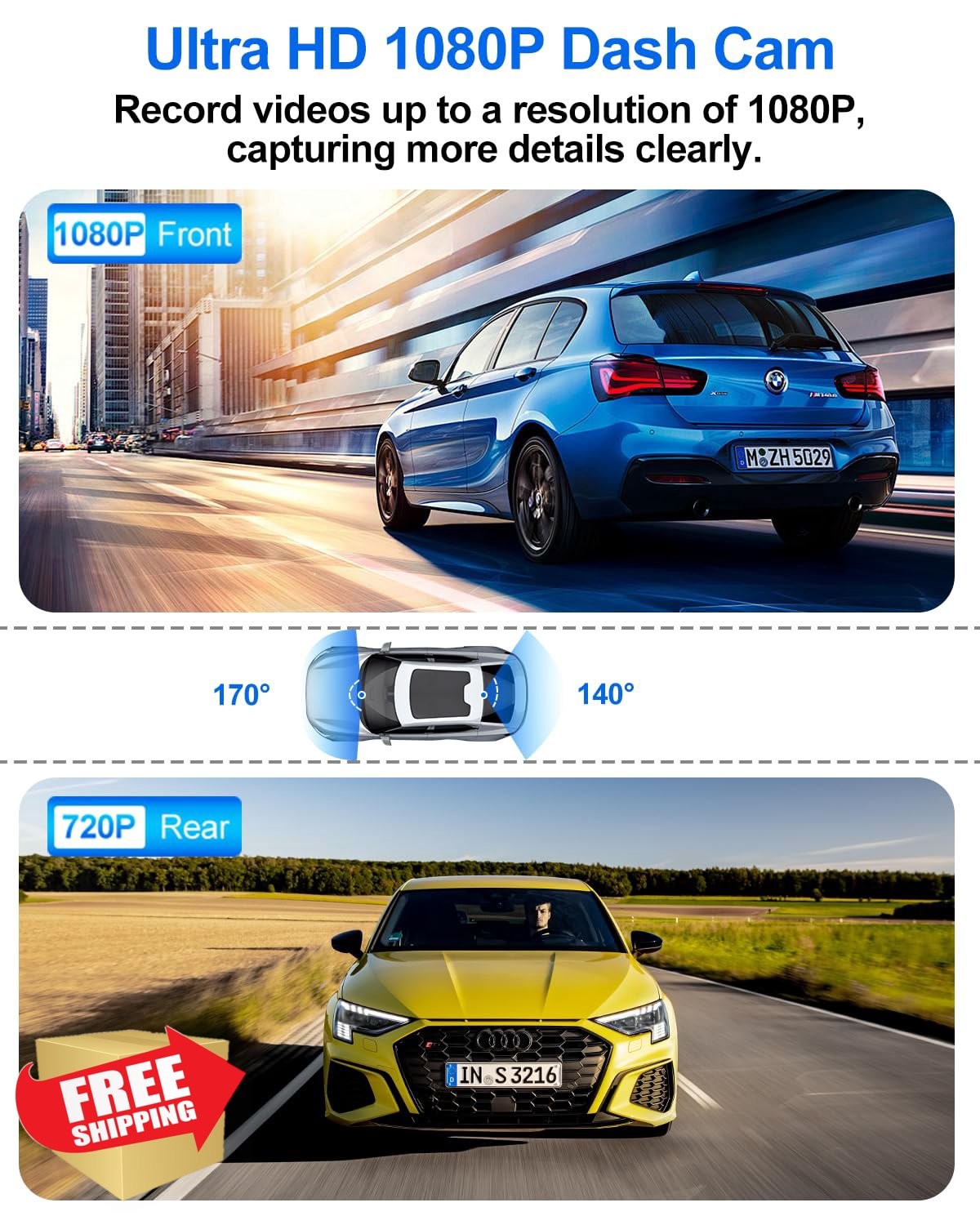Dash Cam Front and Rear, 1080P Dual Dash Camera for Cars with 32G SD Card, 24…