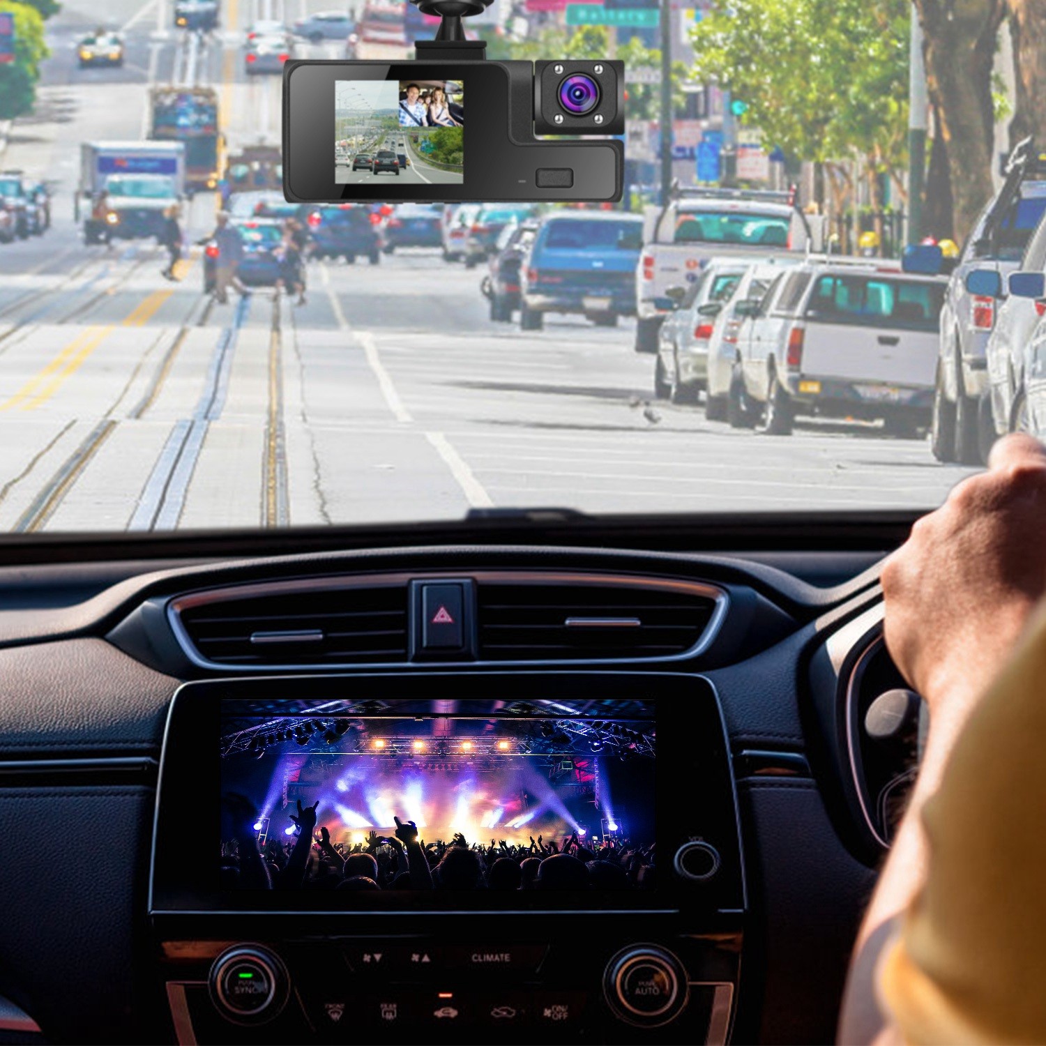 Front Rear Inside Camera 3 Channels 1080P HD Dash Cam Video Recorder Suction Cup