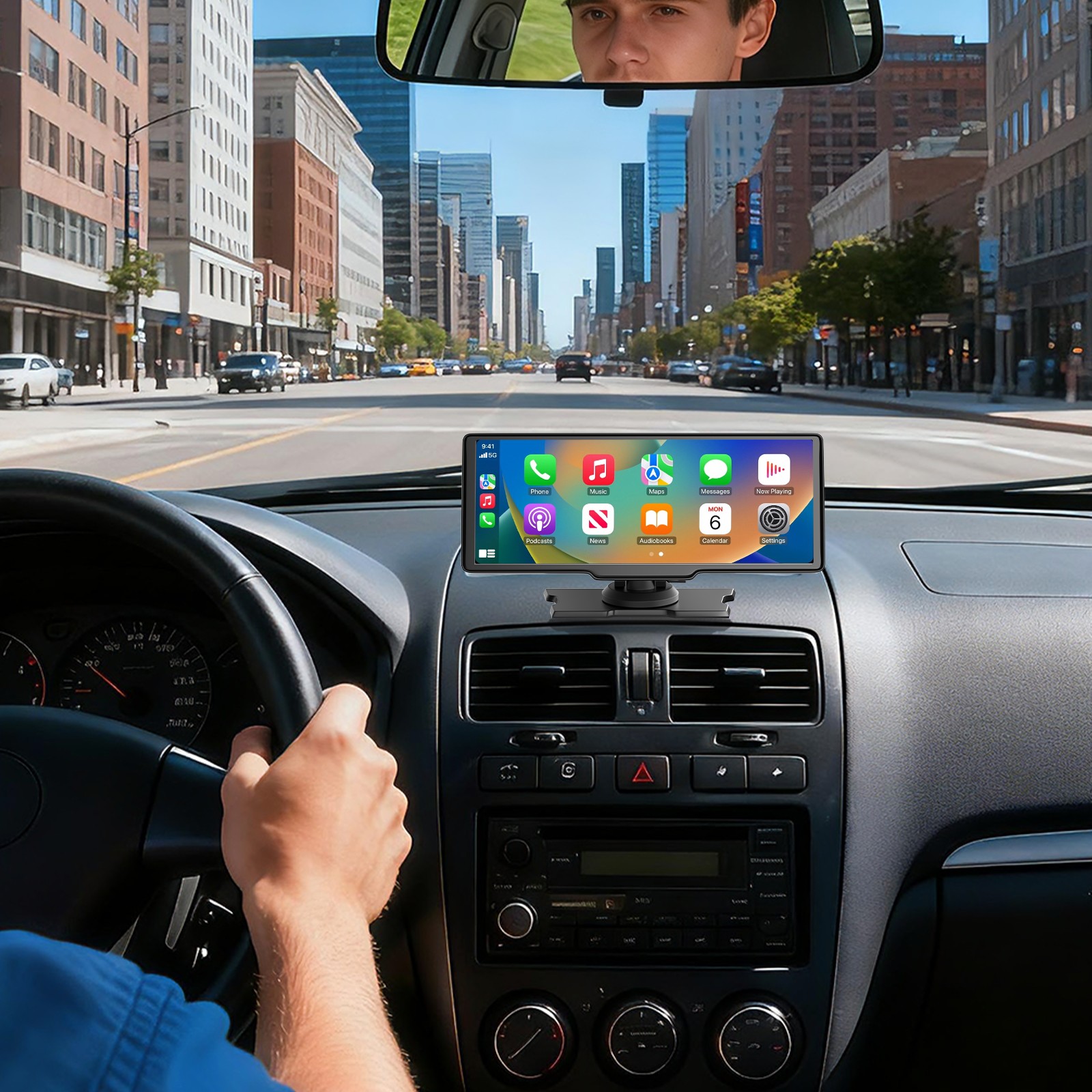 Wireless Carplay & Android Auto Car Stereo with Front 4K Dual Dash Cam Sat Nav