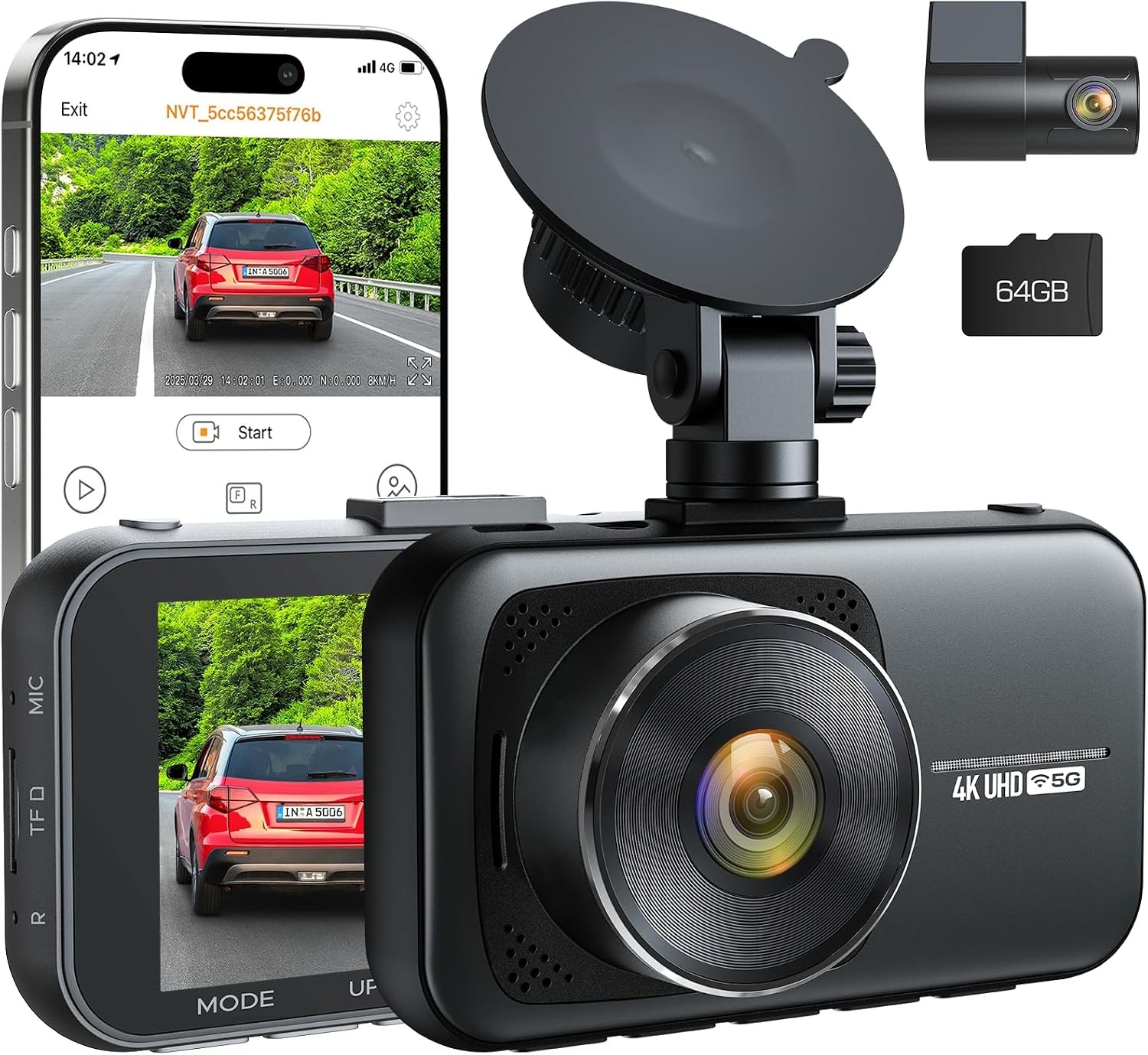 Lamtto DC16 4K Dash Cam Front and Rear Dash Camera WiFi with Free 64GB Card