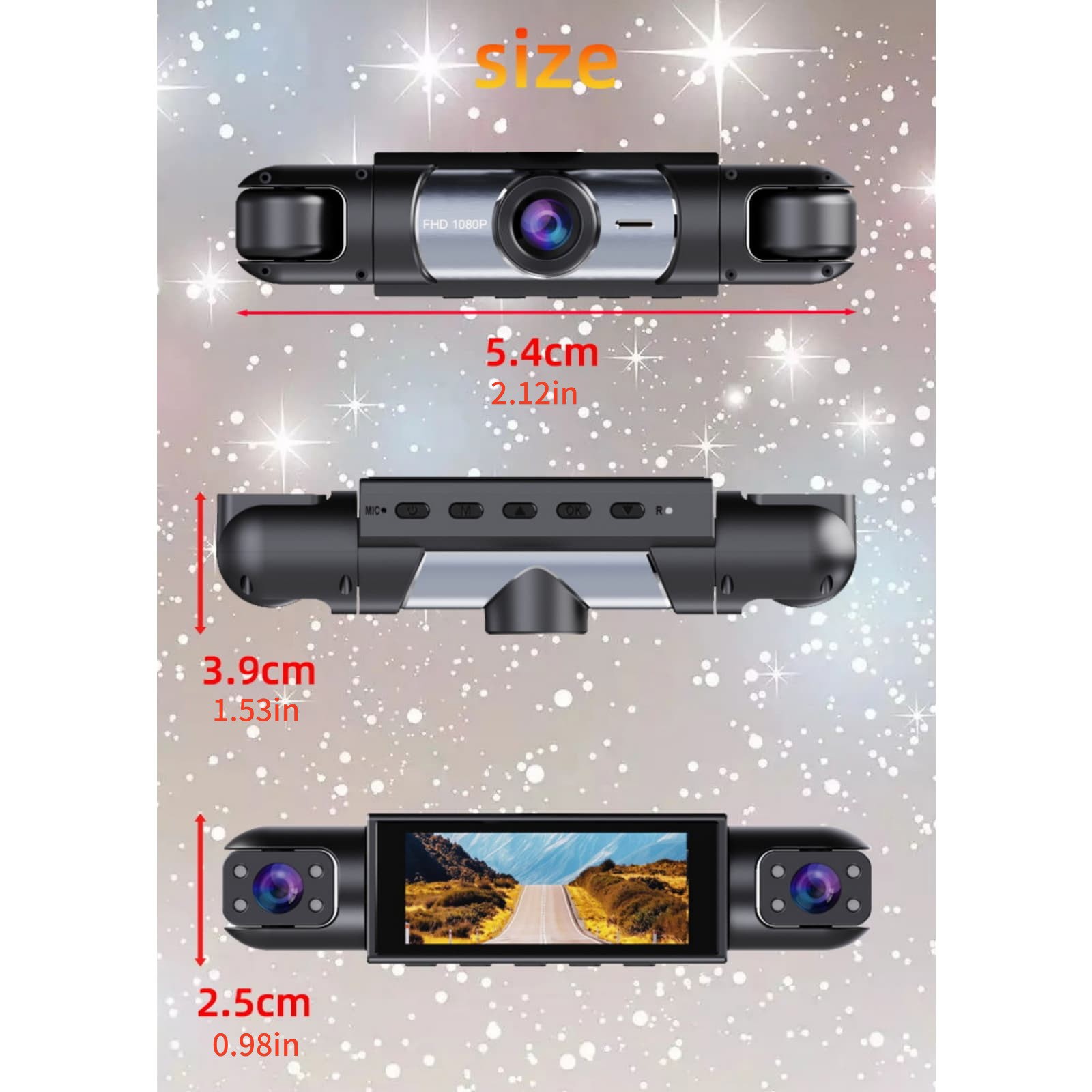 1080P 4 Way Dash Cam Front Rear Cabin Side View Camera 64GB Card 170 Degree Lens