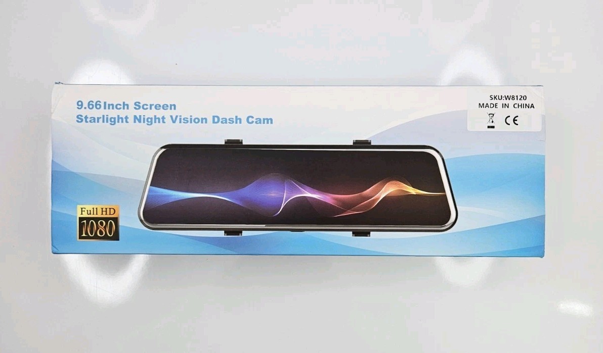 9.66″ Full HD 1080p Starlight Night Vision Dual Dash Cam Rearview Mirror Camera