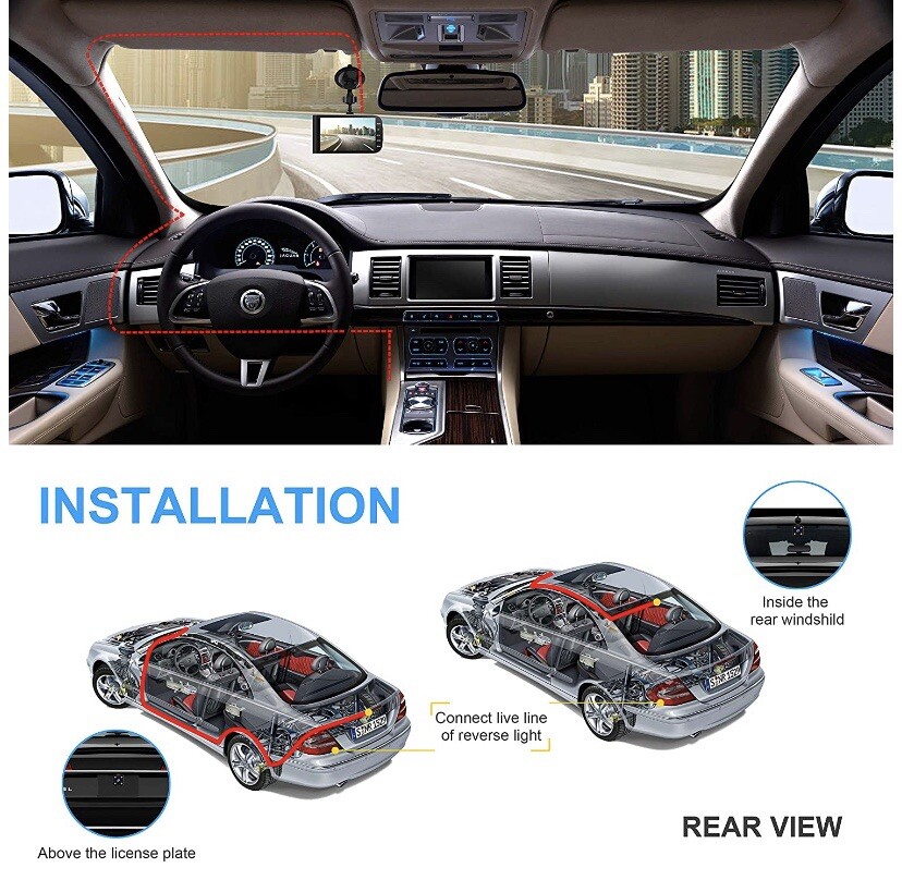 Full HD 1080P Dash Cam Front and Rear 290 Degree Super Wide Angle Car Camera