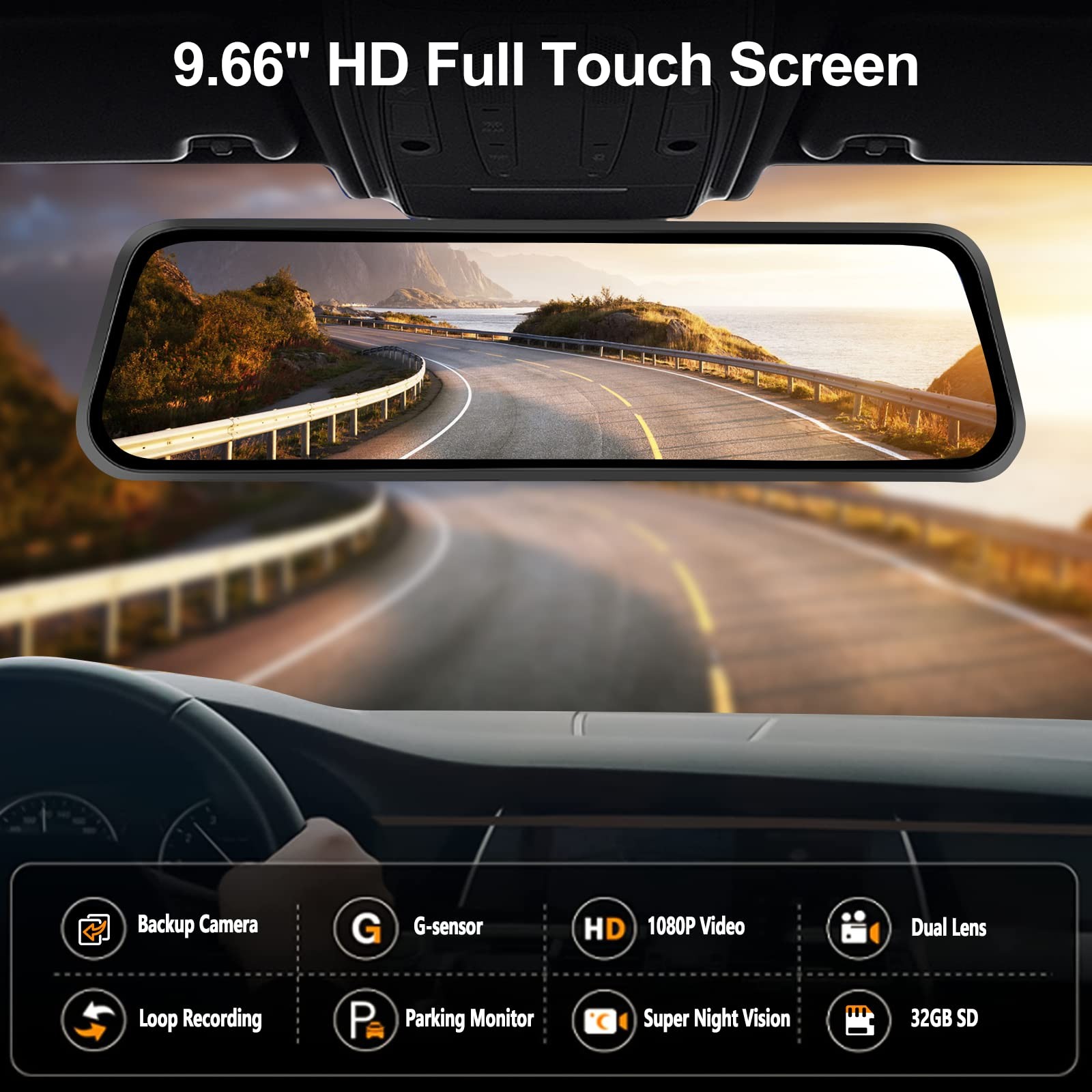 Camara de Espejo Retrovisor 1080P con Pantalla Tactil y Vision Nocturna