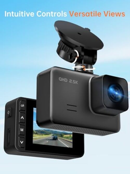Dash Cam Front and Rear, 2.5K+1080P Dual Dash Camera for Cars, 2’’ Black