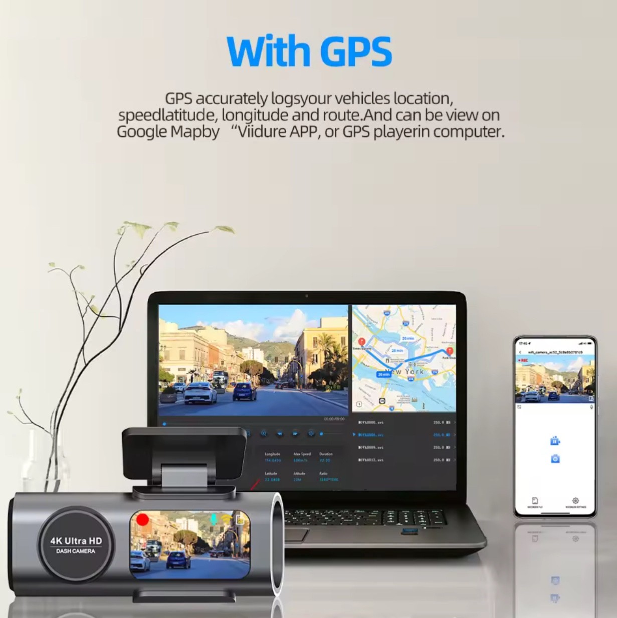 Ultra HD 4K Dual Dash Cam Front Rear WiFi GPS Night Vision Car Recorder System