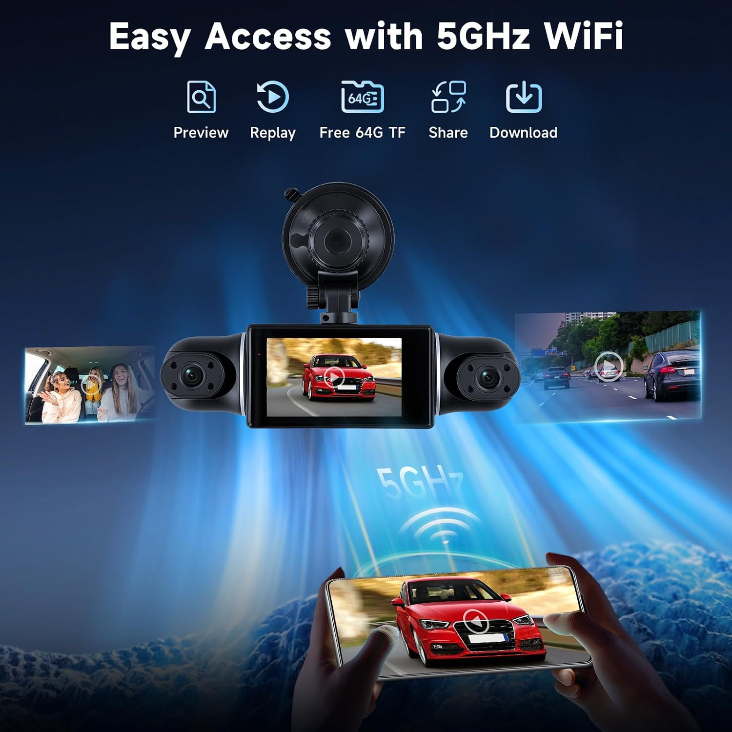 4K 4 Channel Dash Cam Front and Rear inside 360° Dash Camera for Cars | Front Re
