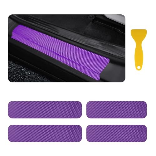 4PCS Car Door Sill Protector with Scraper,Carbon Fiber Car Door Purple
