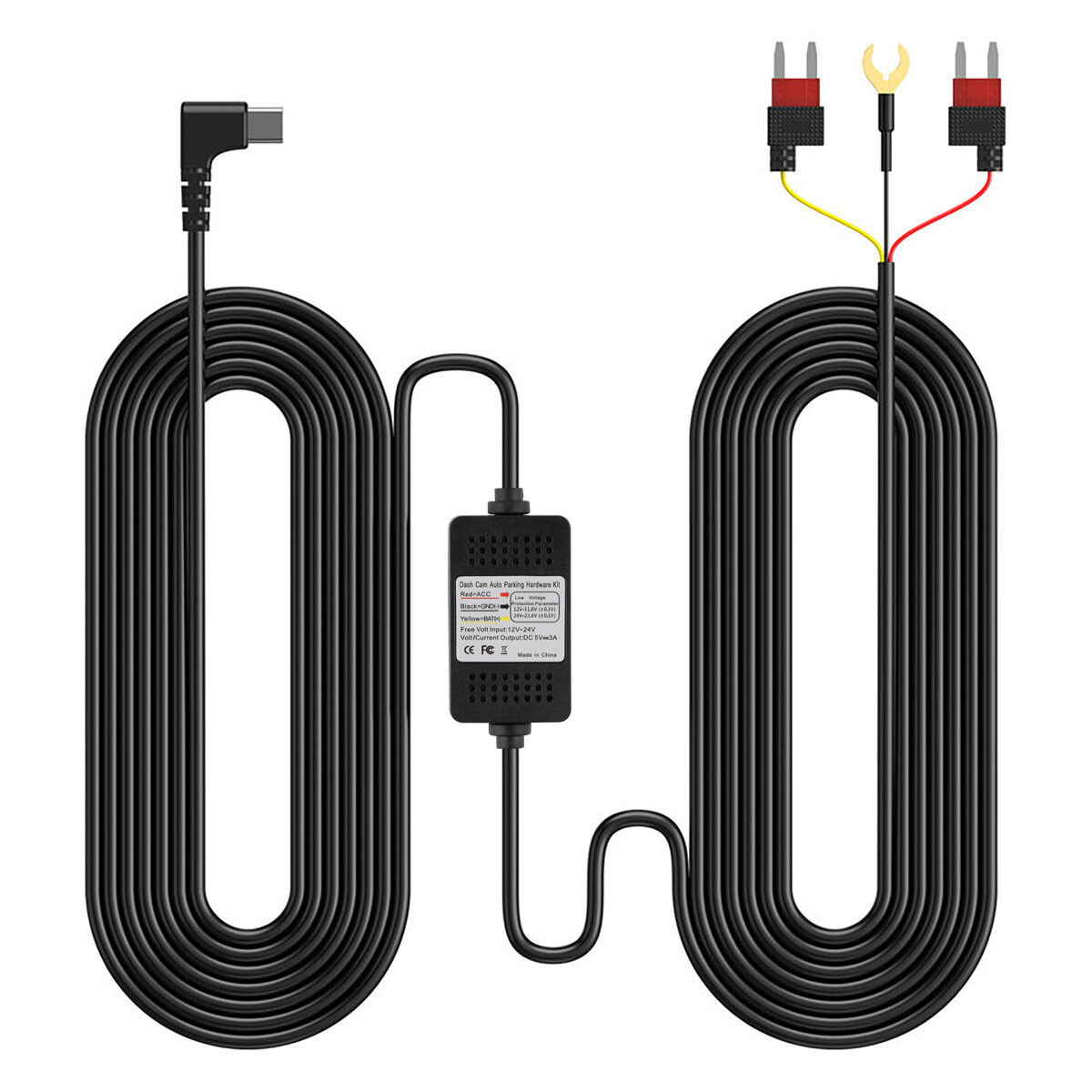USB C Dash Cam Hardwire Kit For Fuse 12-24V to 5V/3A Type C Port Hard Wire Cable