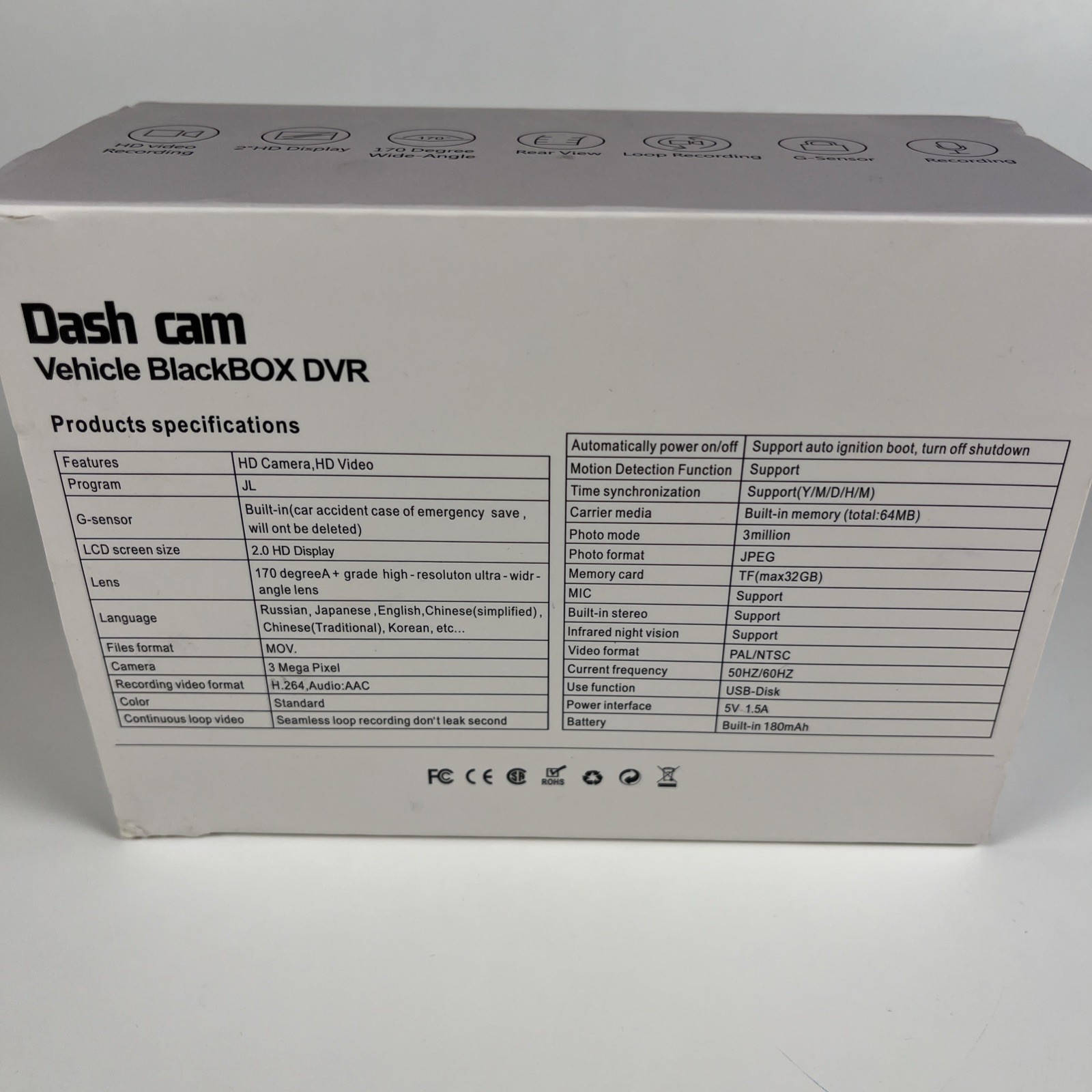 Dash Cam Vehicle Blackbox DVR Super HD 1296p