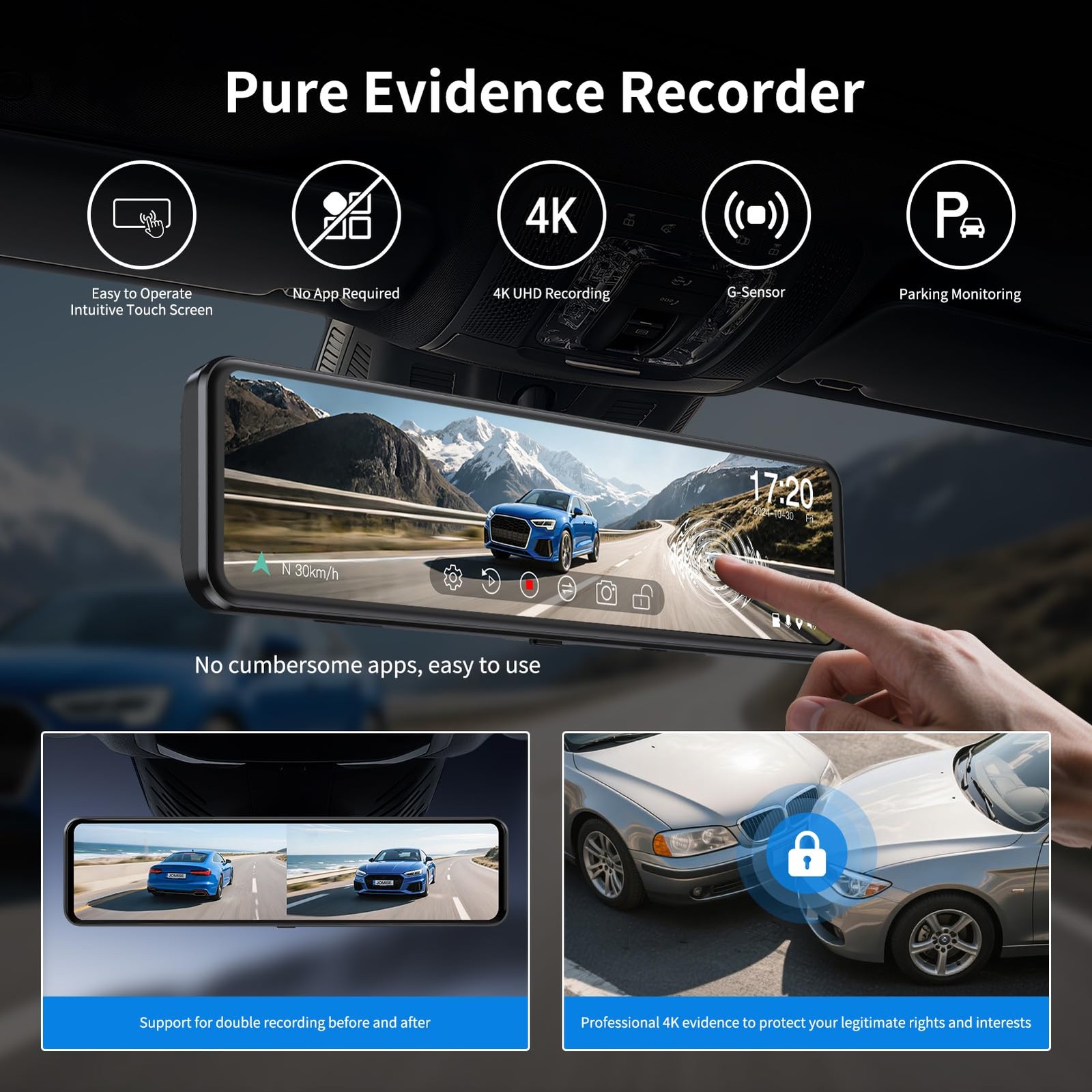 Cámara HD 4K Doble de Tablero Espejo 11″ Retrovisor Camara GPS para Coche Carro
