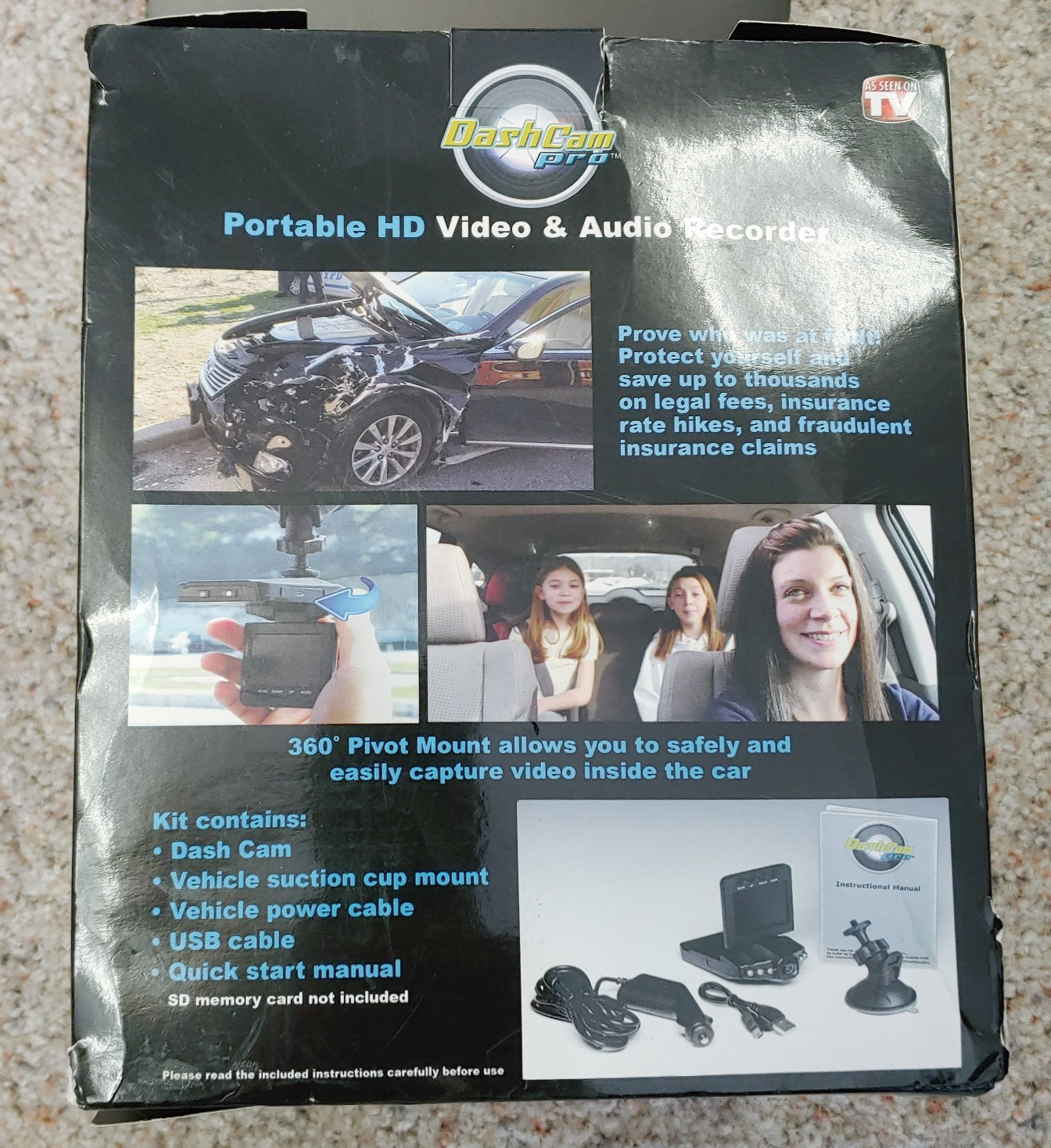 Dash Cam Pro Camera InvenTel As Seen On TV Complete Dash Camera Video-NEW