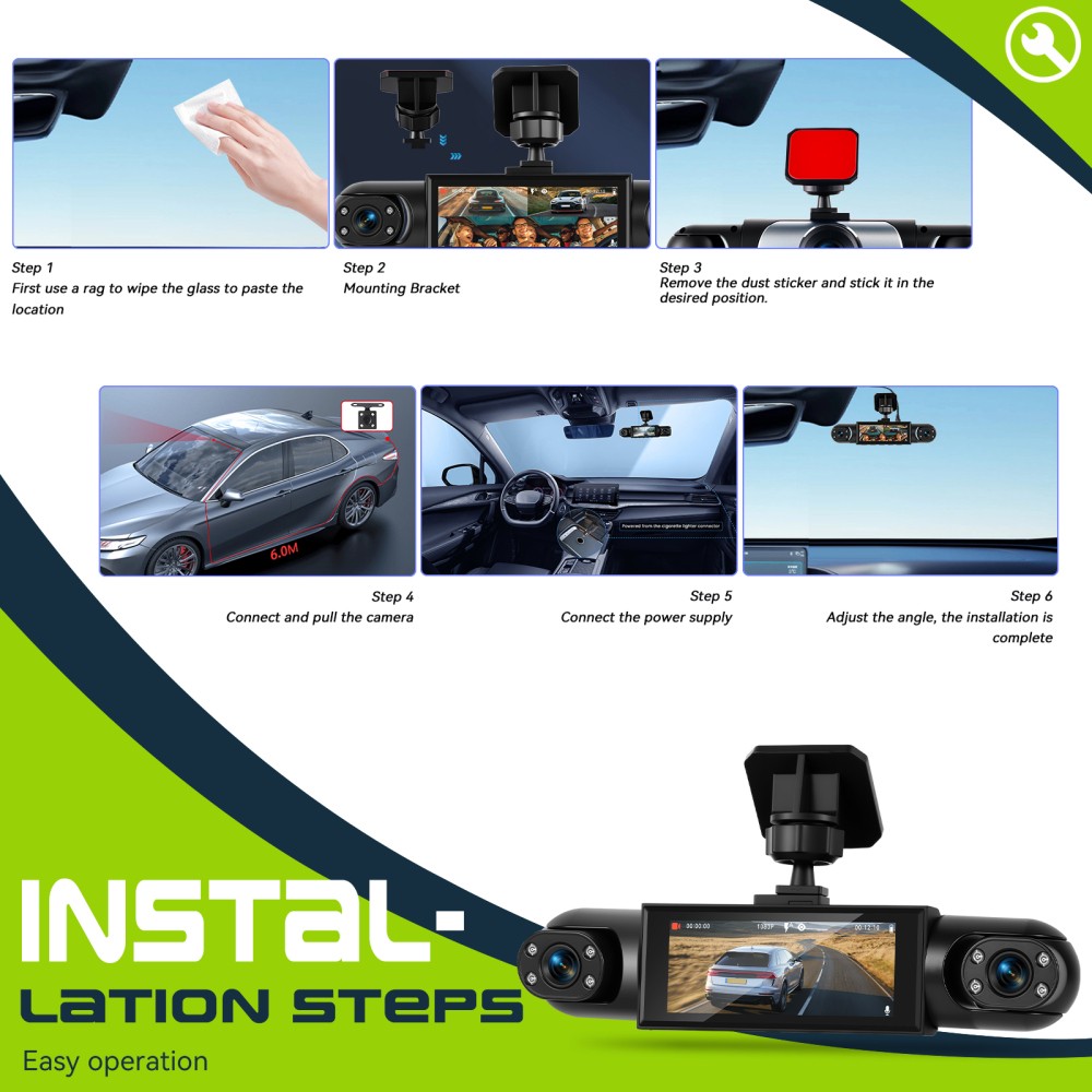 1080HD 4-Channel Dashcam Front Rear Inside Left Right Car Dash Cam Night Vision