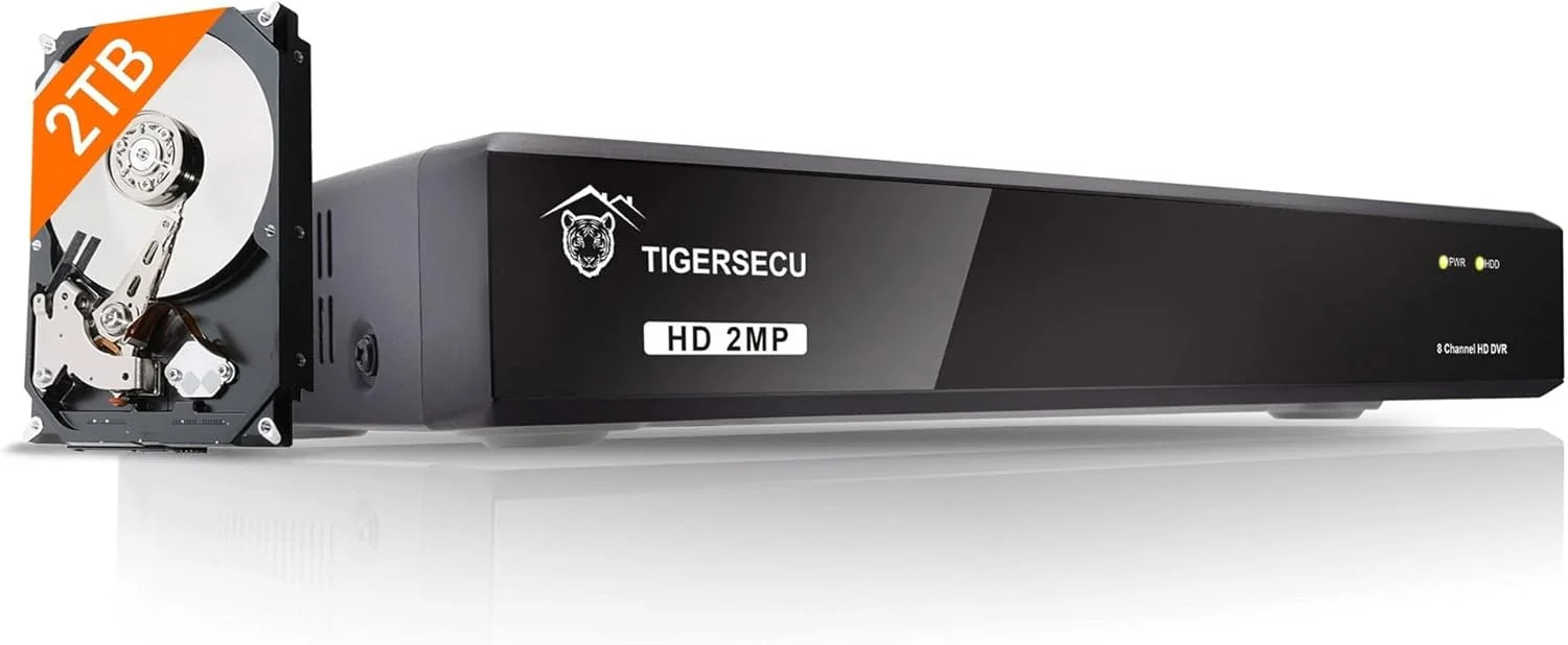 Super HD 1080P 8 Channel DVR Security Recorder with 2TB Hard Drive, Hybrid 6-in-