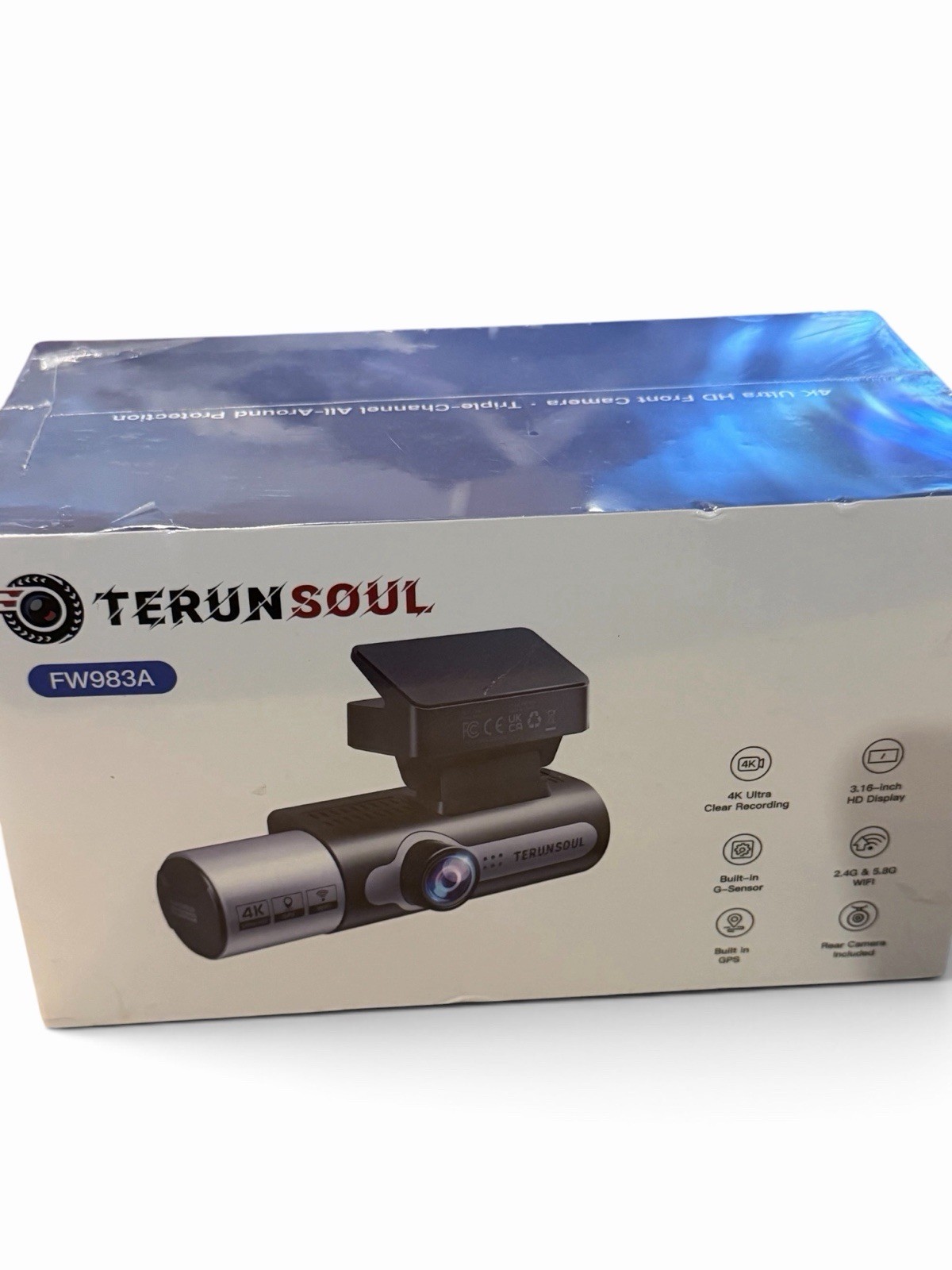 TERUNSOUL FW983A Dash Cam 4K Triple Camera GPS WiFi 3.16in Display Black Gray