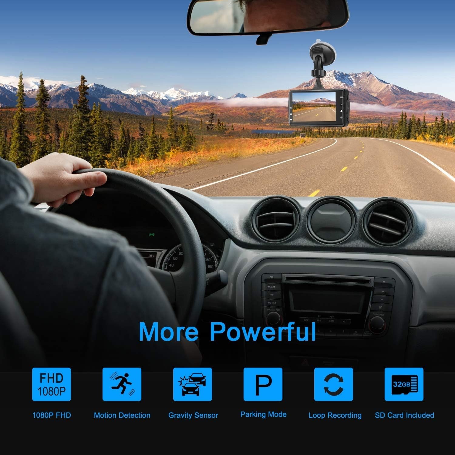 Dash Cam Front Aluminum Alloy 1080P 170° Wide Angle Night Vision WDR G-Sensor
