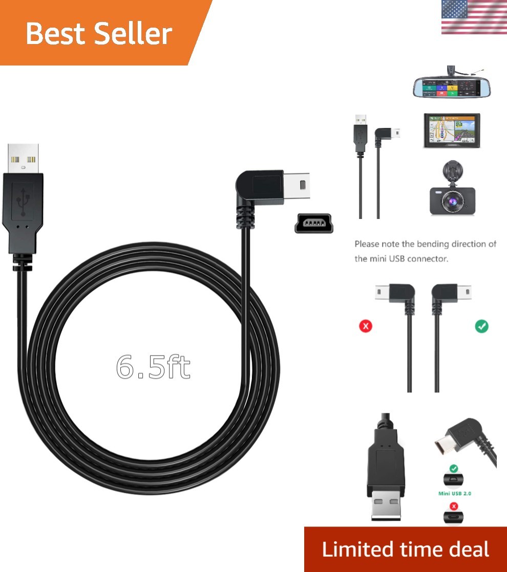 Versatile 6.5 Ft Mini USB Cable – Perfect for Dash Cams & GPS Devices