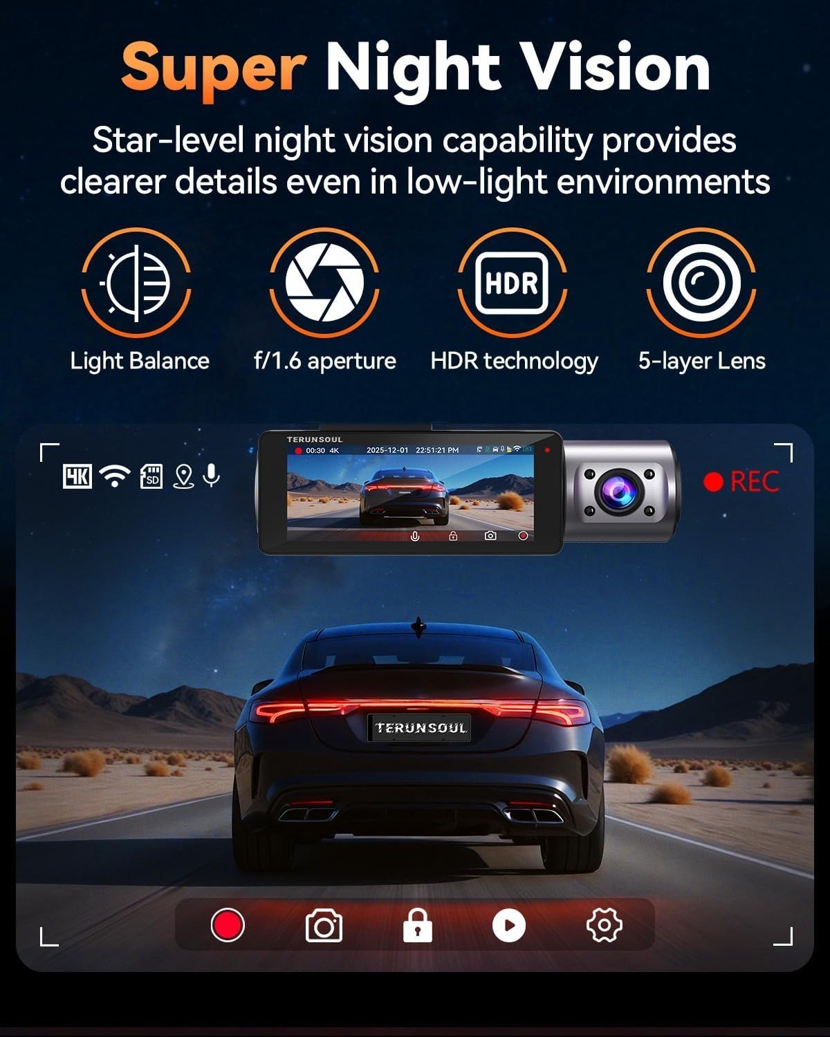 Advanced 4K Dash Cam with Collision Sensor, GPS & Starlight Night Vision – Black