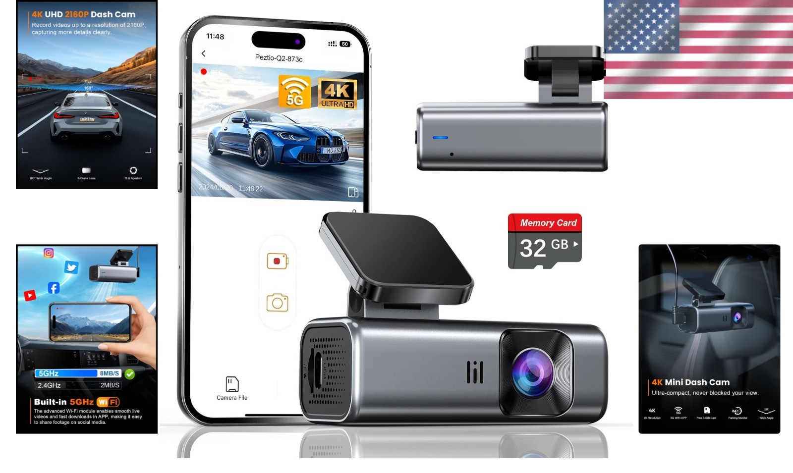 Compact 4K Front Dash Cam – Loop Recording, G-Sensor & 32GB Card Included