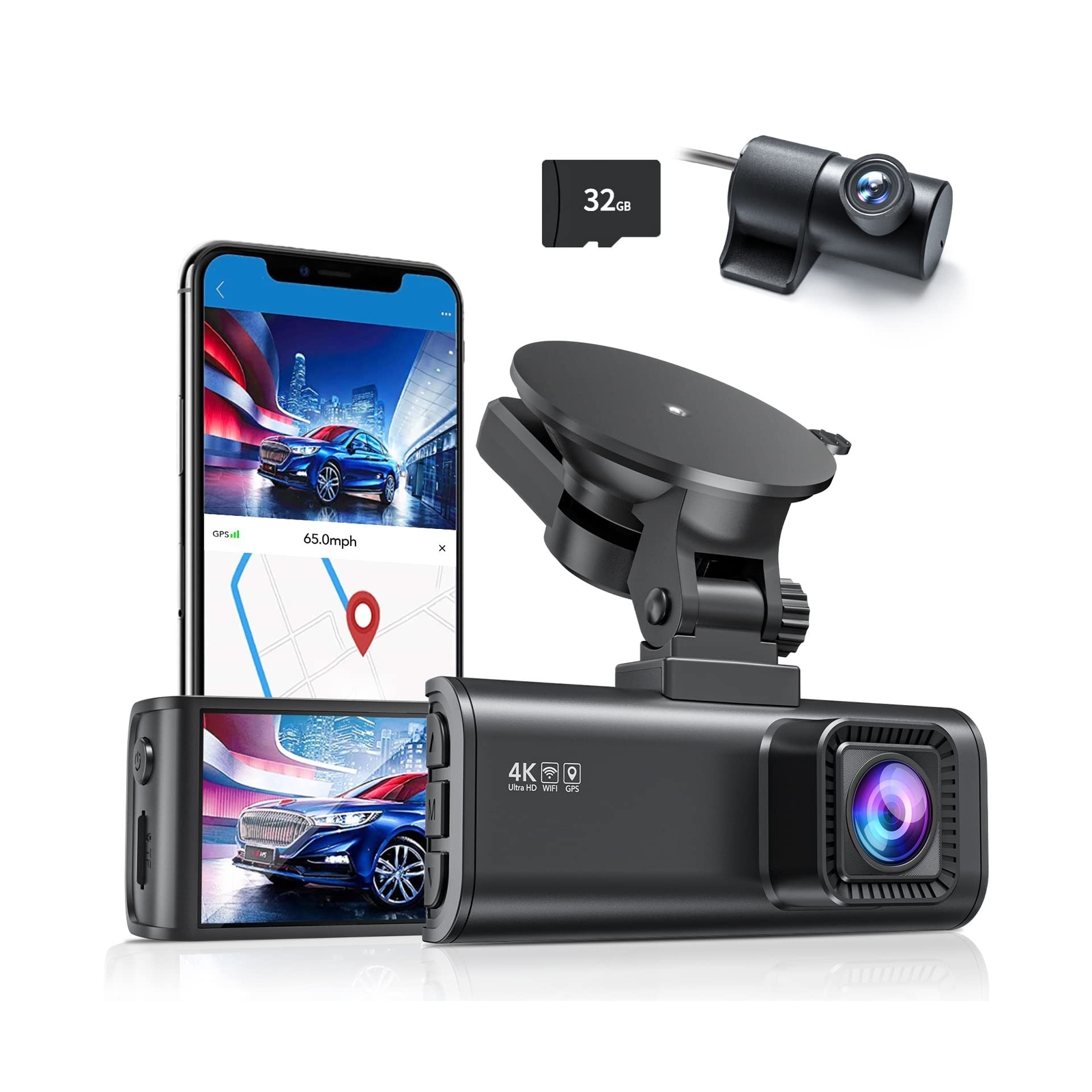 REDTIGER Dash Cam Front Rear, 4K/2.5K Full HD Dash Camera for Cars, Free 32GB…