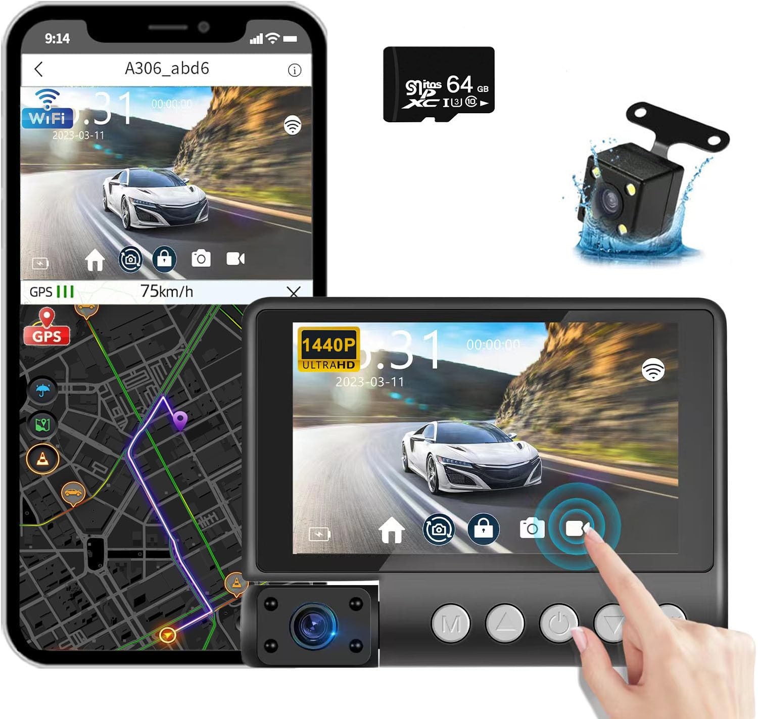D89 Dash Cam,4″ Touch Screen,1080P Front and Rear Interior Lens,IR Night Visi…