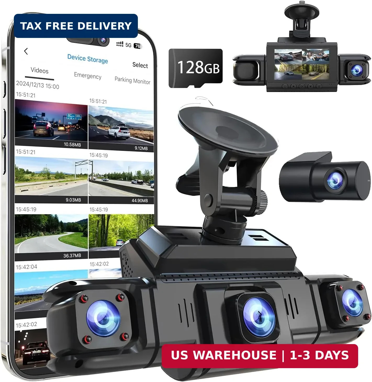 360 View 4 Channel Dash Cam Front and Rear Left Right Inside Camera for Cars, GP