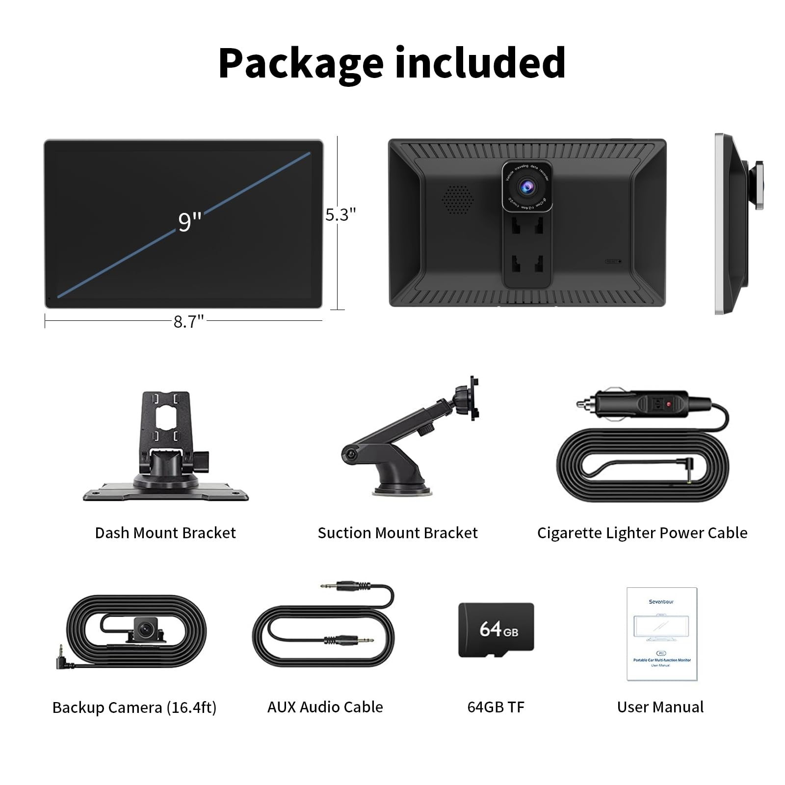9″ Wireless CarPlay & Android Auto Screen, 4K Dash Cam, 1080p Backup Camera, GPS