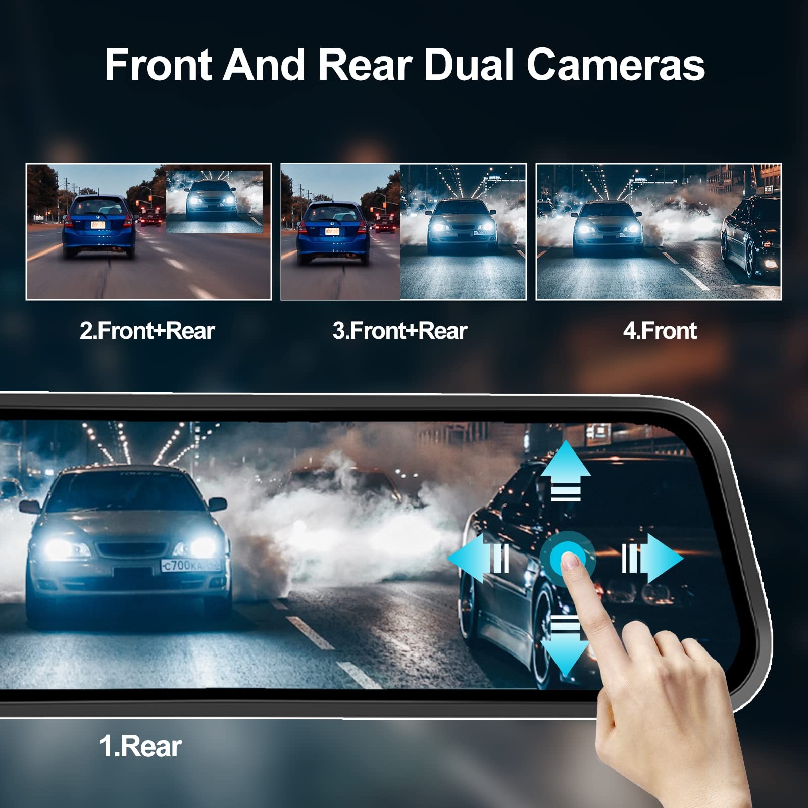 Camara de Espejo Retrovisor 1080P con Pantalla Tactil y Vision Nocturna