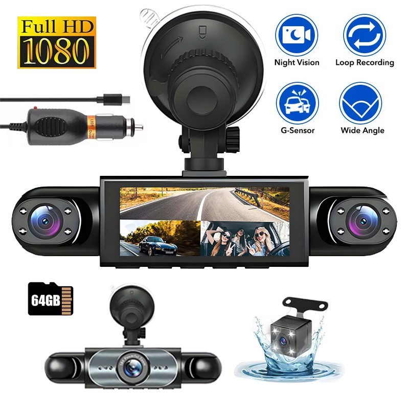 64GB 4-Channel Dash Cam Front Rear Left Right Camera,Night Vision,Loop Recording