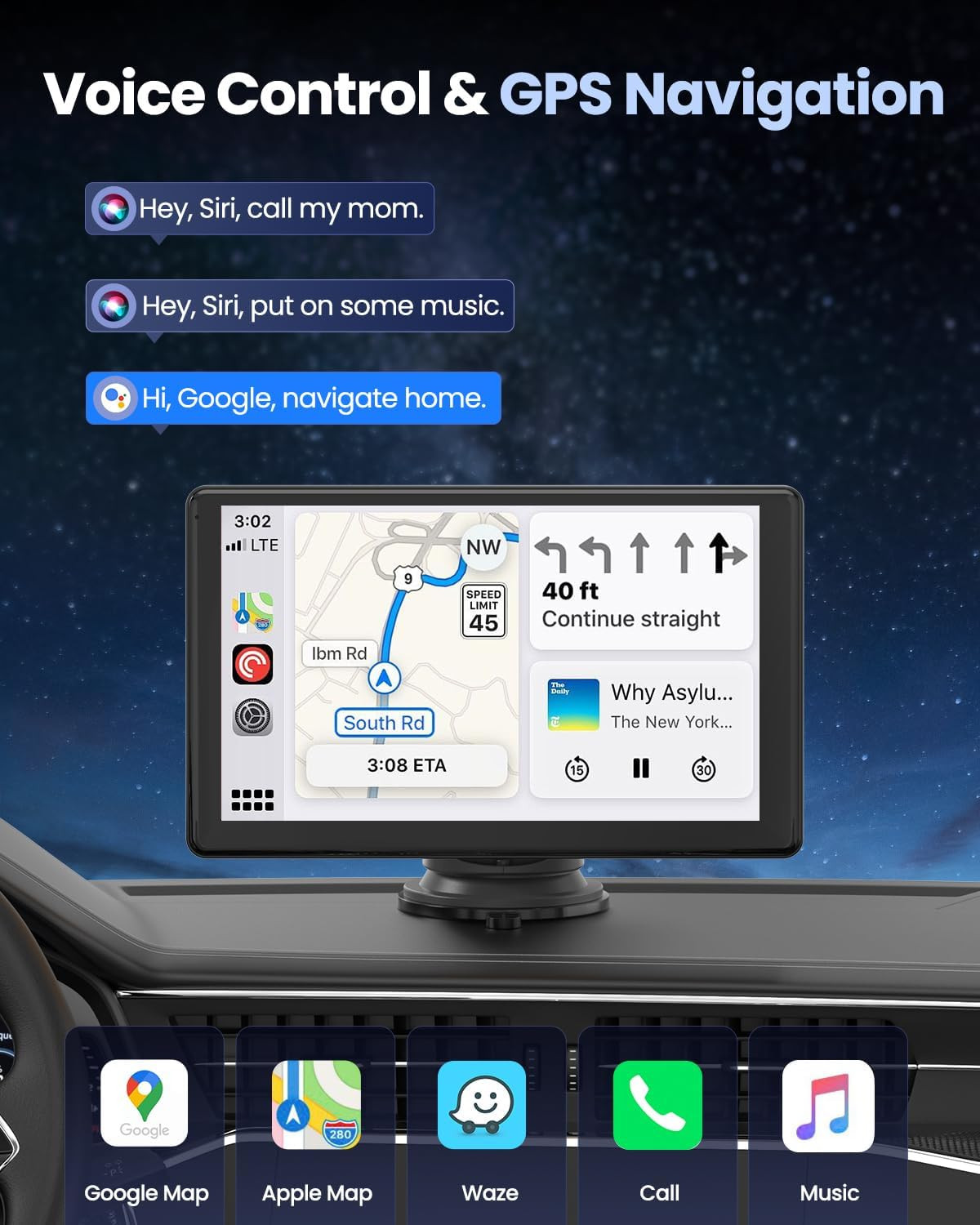 Portable Carplay Screen for Car 5K Dash Cam, 9″ Wireless Carplay & Android Auto