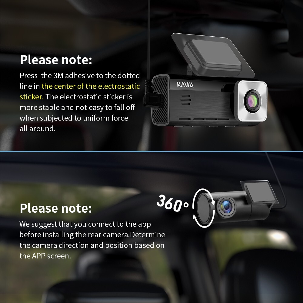 KAWA AI-ISP 4K Dual Dash Cam , GPS AI Motion Detection 64GB Card, 24H Park Mode