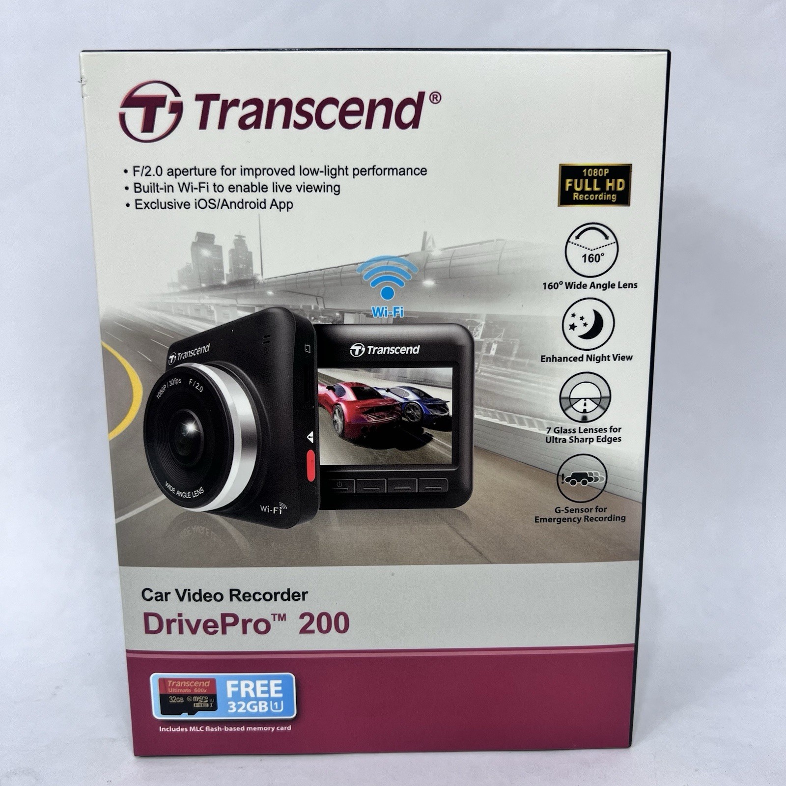 Transcend Dashcam DrivePro 200 Wi-Fi Car Video Recorder New