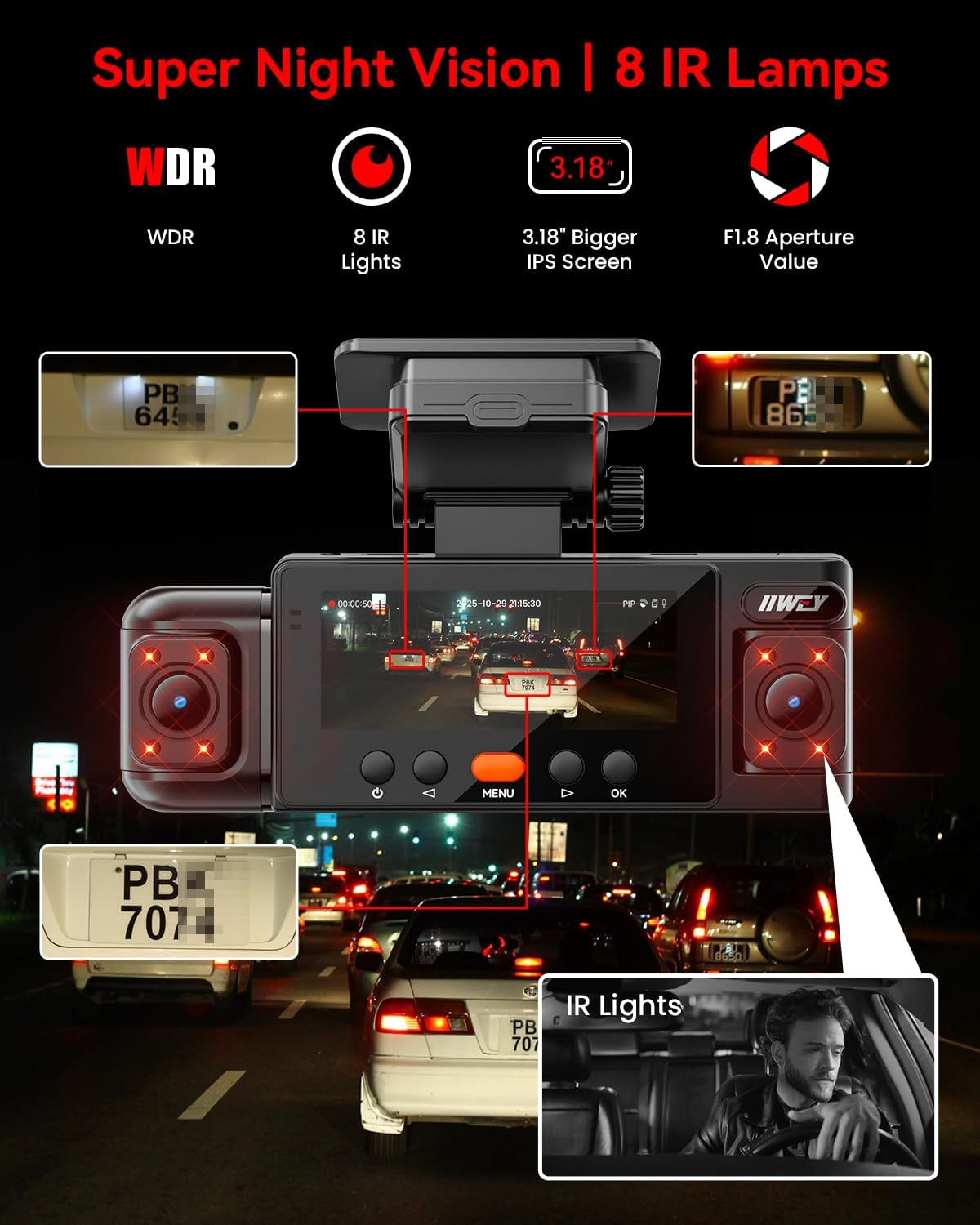 N6 360° Dash Cam 4 Channel, 5.8G Wifi-6 (Up to 20Mb/S) with App, Free 128GB Card