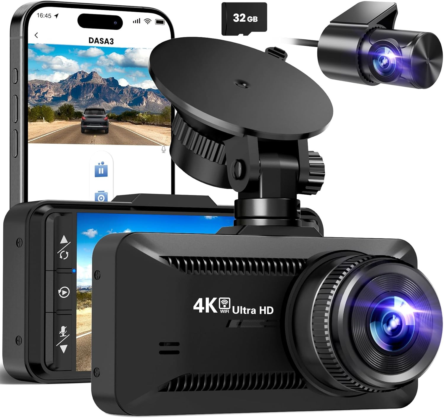 Dash Cam Front Rear 4K/1080P, Dash Camera for Cars Build in Wifi, Full HD Dash C