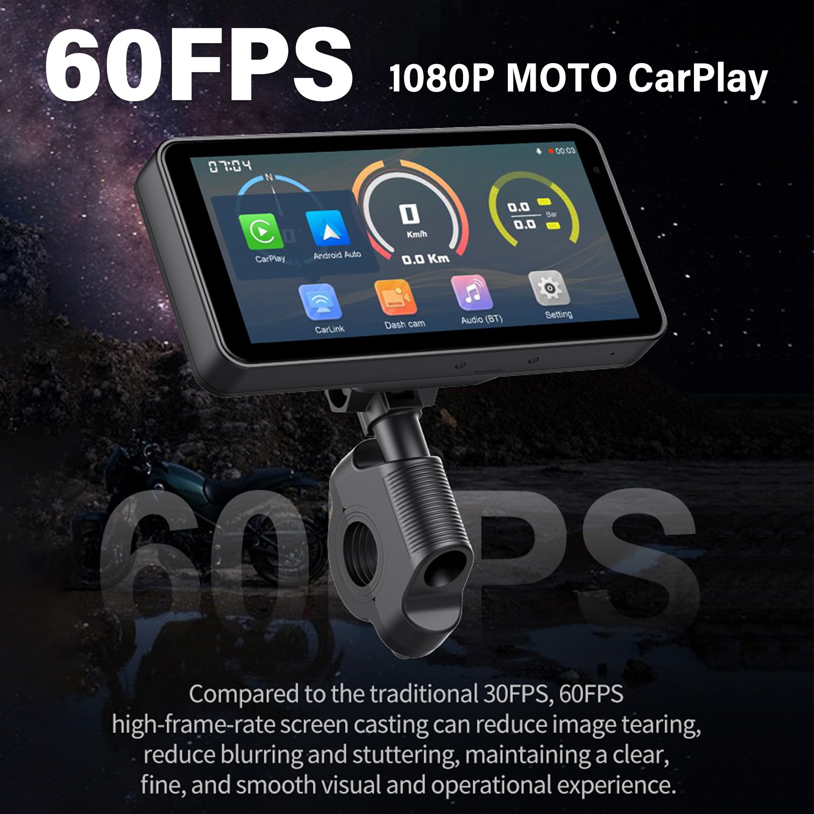 6.25″Motorcycle GPS Navigator Wireless CarPlay Android Auto with HD Camera 1080P