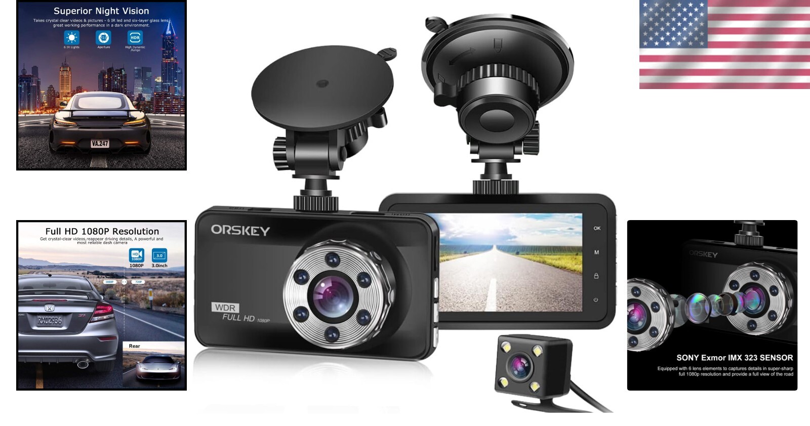 1080P Dual Dash Cam with Front & Rear Recording – 170° Wide Angle & Night Vision