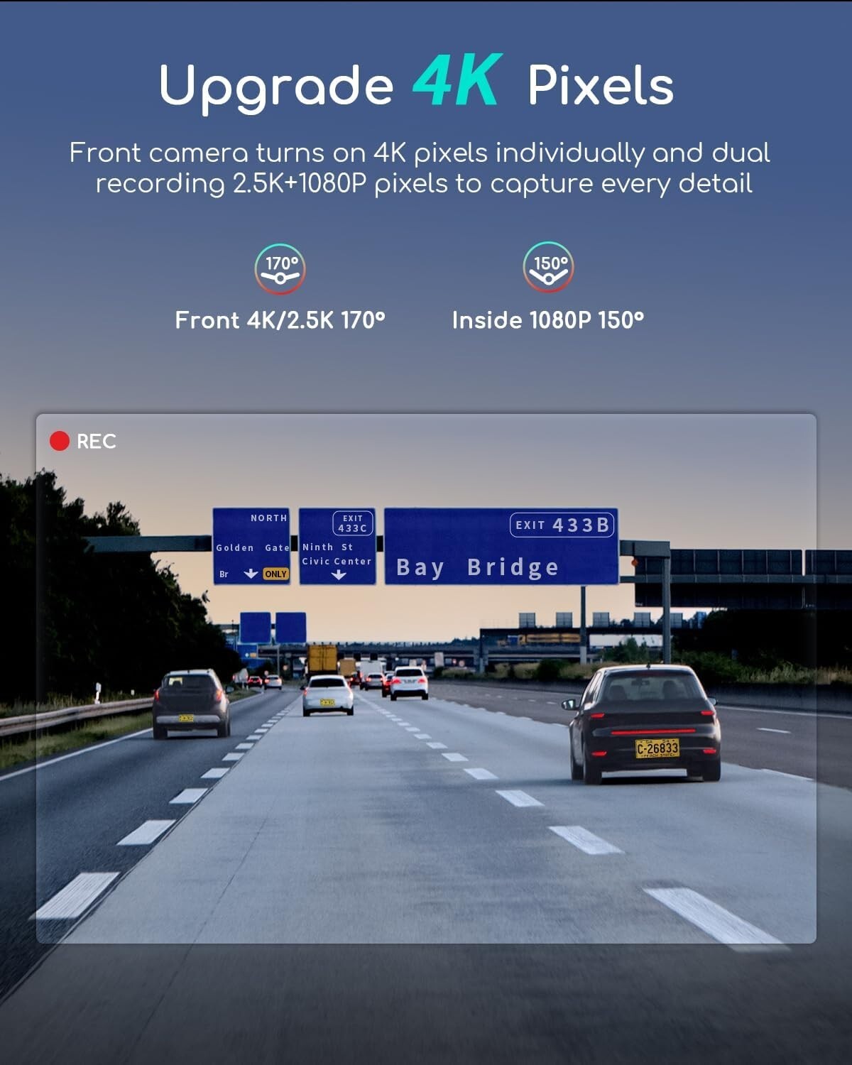 COOAU 2.5K WiFi Dual Dash Cam 1440P Built-in GPS Front and Inside Dash Camera