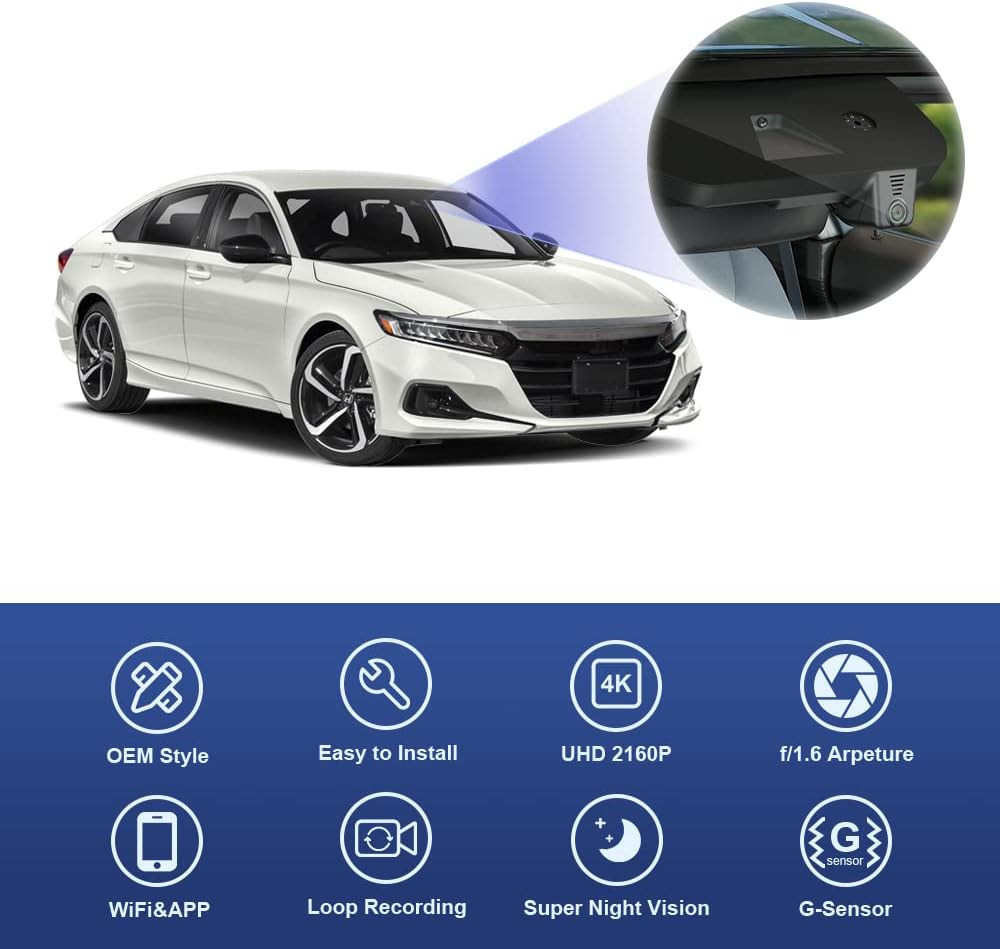 4K Dash Cam Suitable for Honda Accord 2018-2022 Hybrid (Model A) LX Sport SE Tou