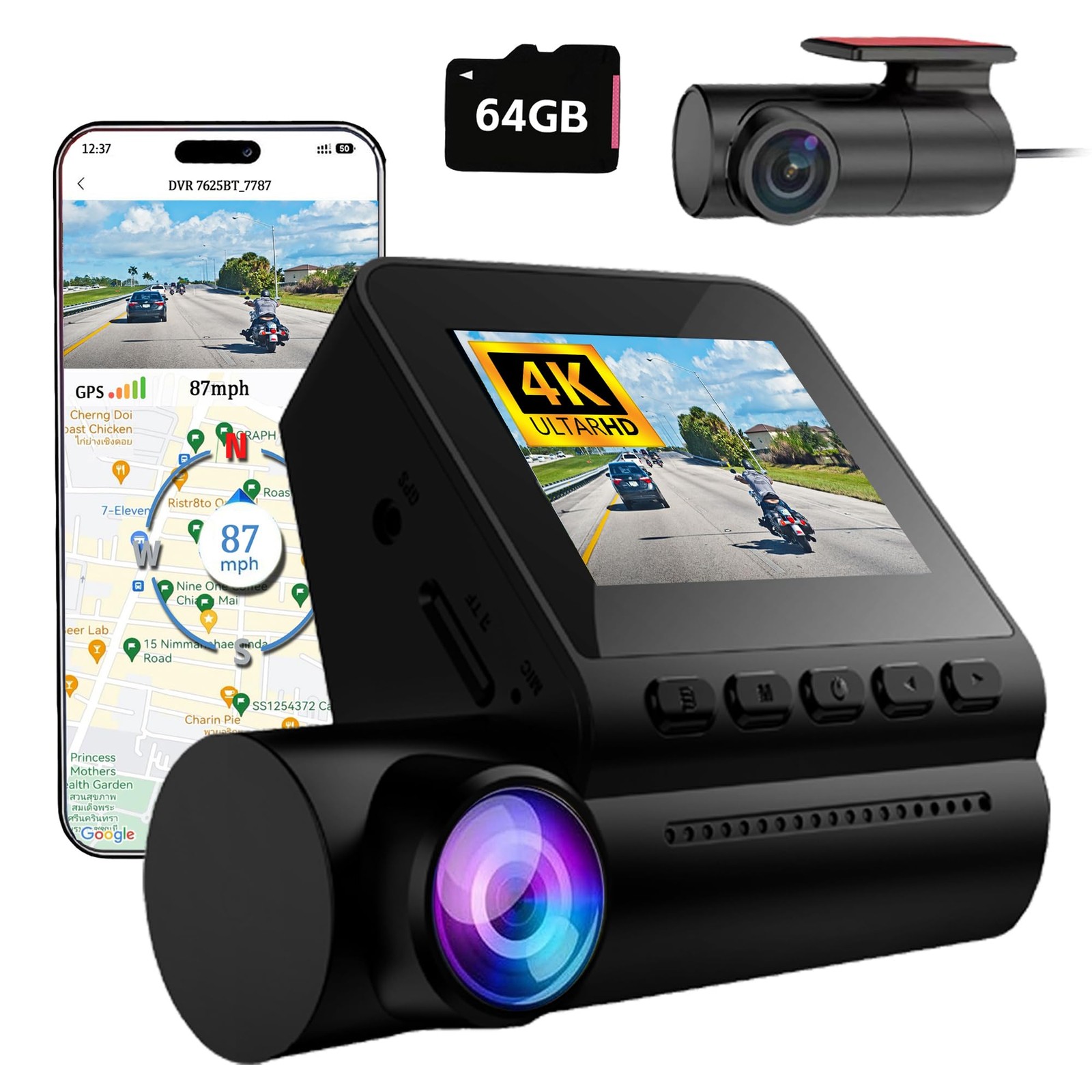 Dash Cam Front and Rear, 4K+1080P dashcam Front and Rear Camera, Dash Camera …