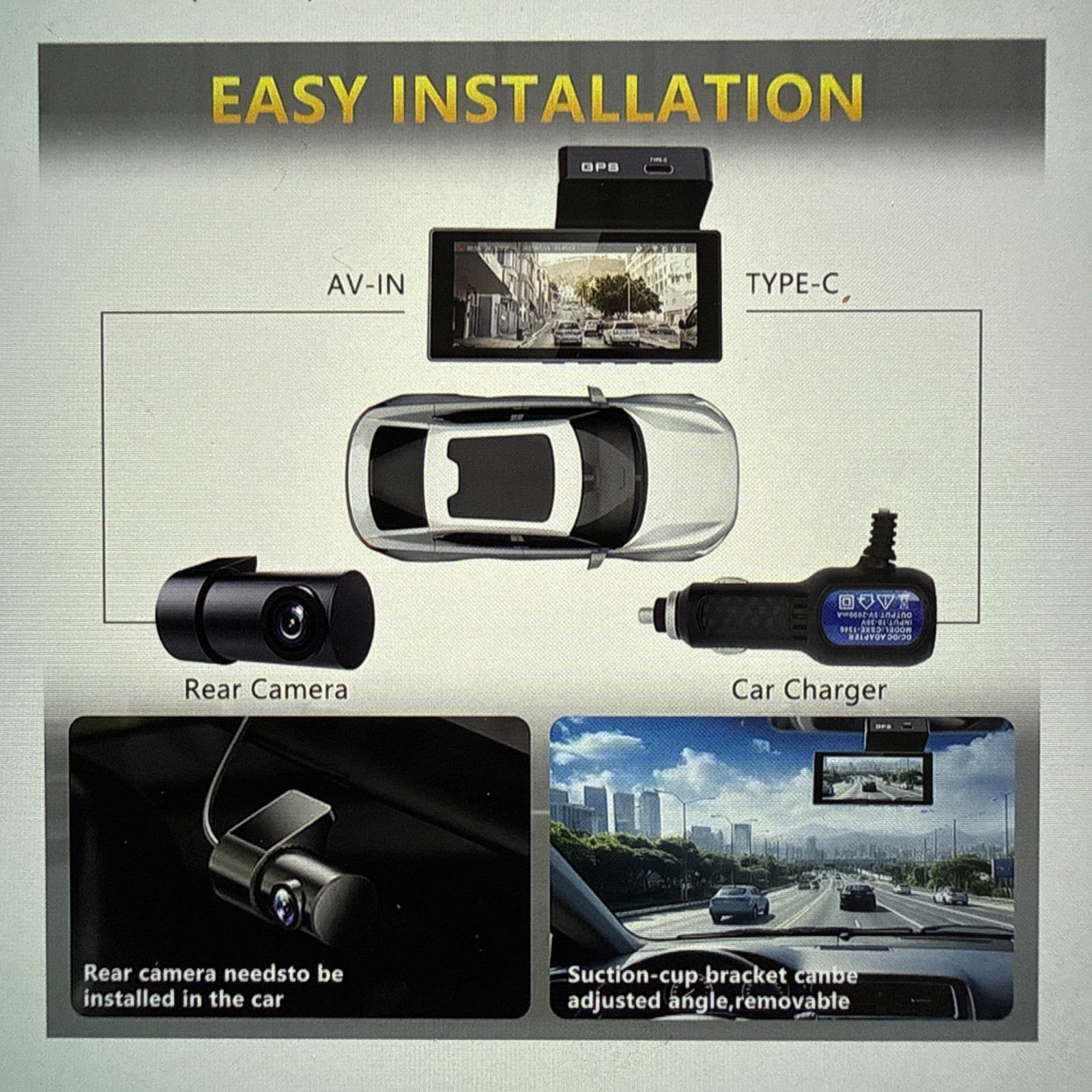 On-Dash Cameras – Front and Rear Dash Cam for Cars, 4K Dual DashCam, Wireless…