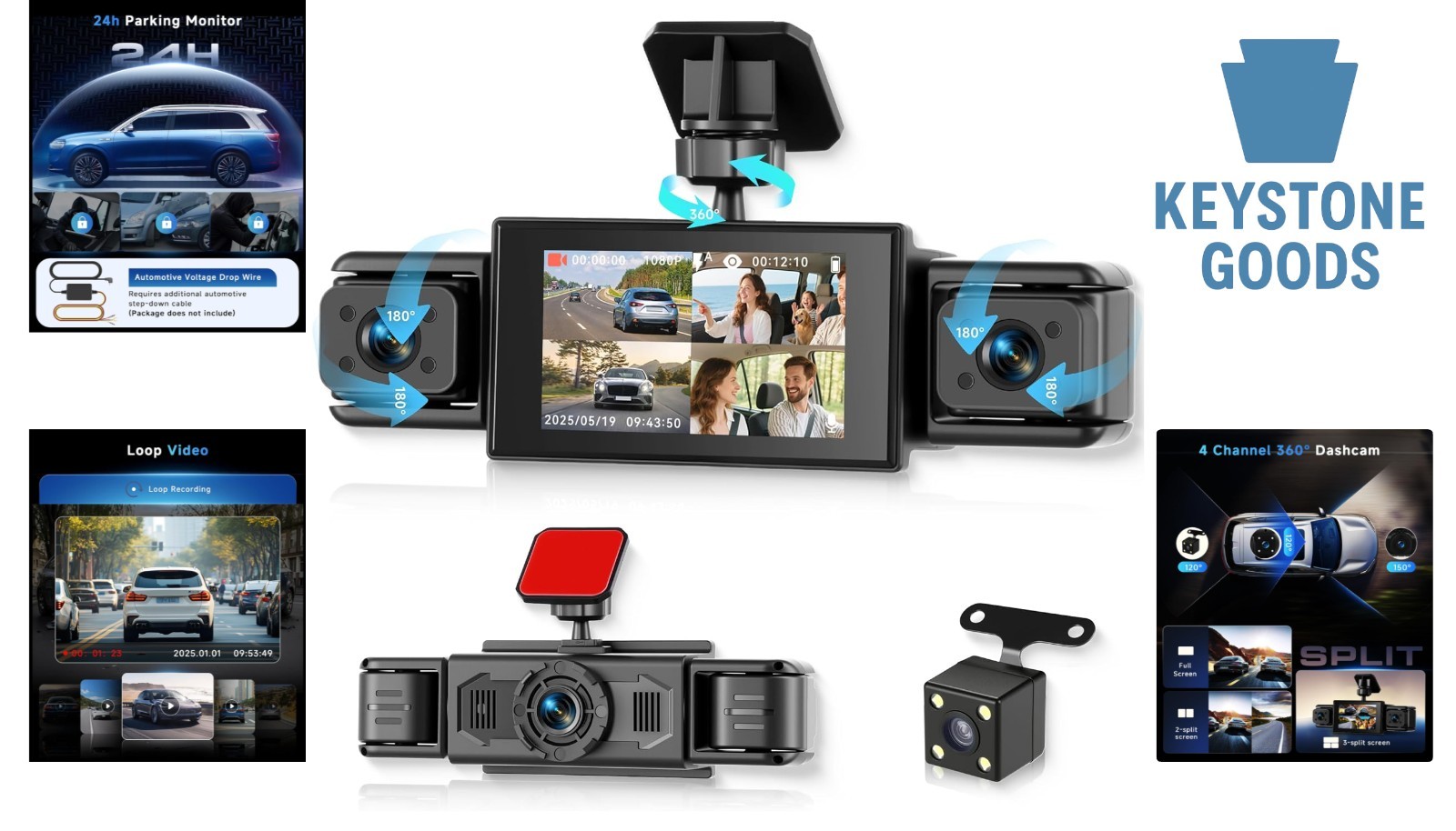 4Channel 360° Dash Cam System with Night Vision & Parking Mode
