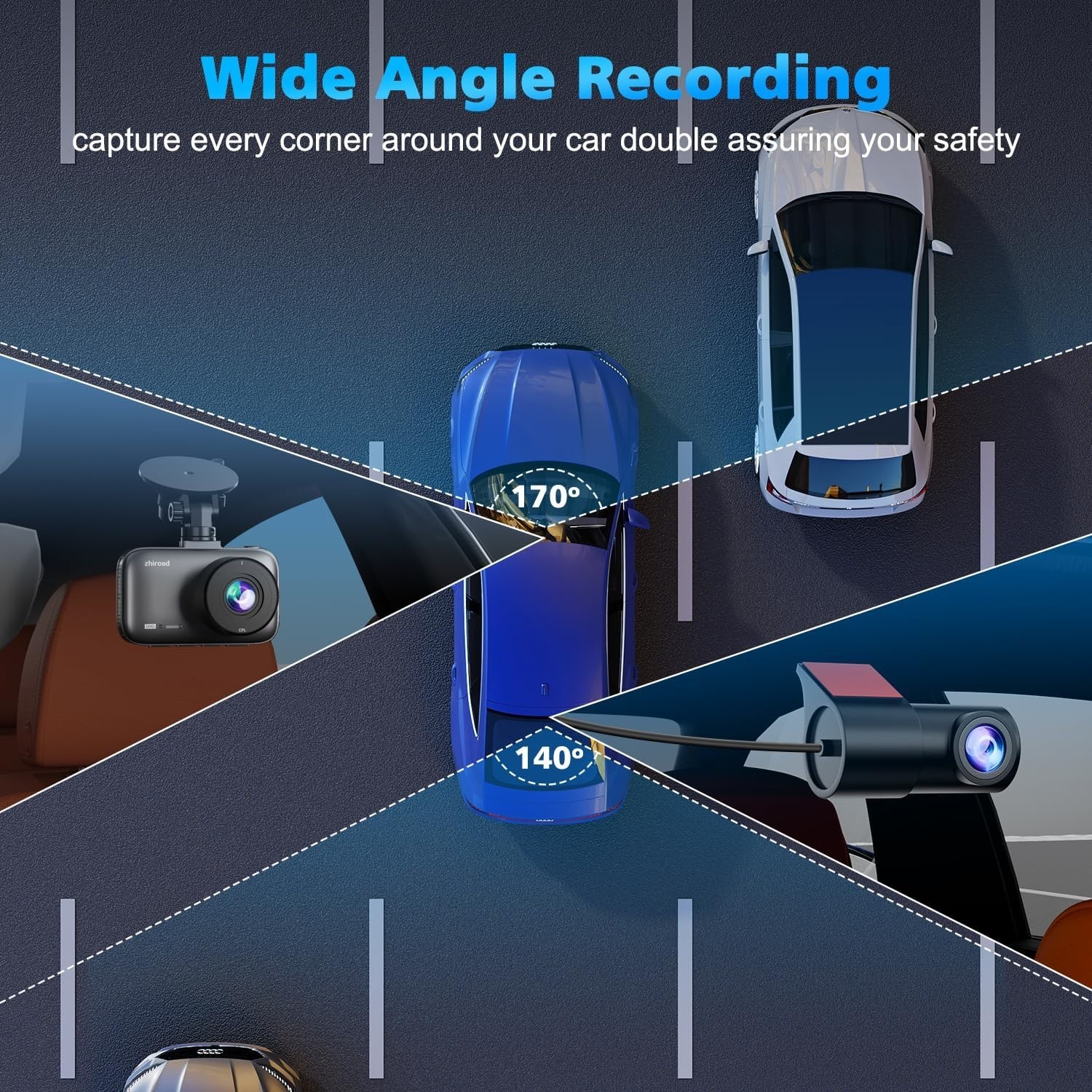 Smart 5GHz Wi-Fi Dual Dash Cam with 24/7 Parking Monitor & Loop Recording