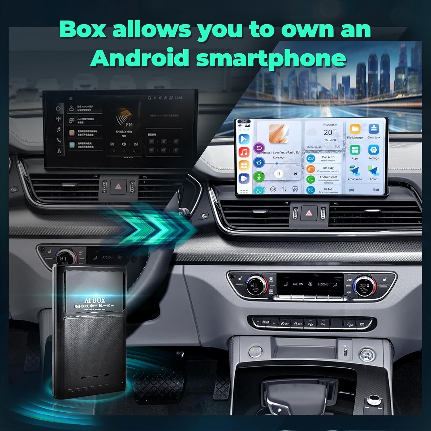 Wireless Carplay AI box Android Auto Adapter Converter w/Netflix YouTube WIFI