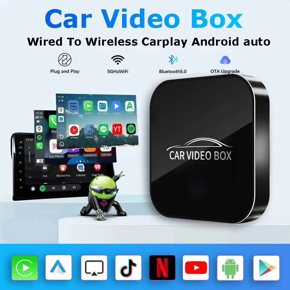 Car Wireless CarPlay Android Auto Smart AI TV Video Box Support Netflix YouTube