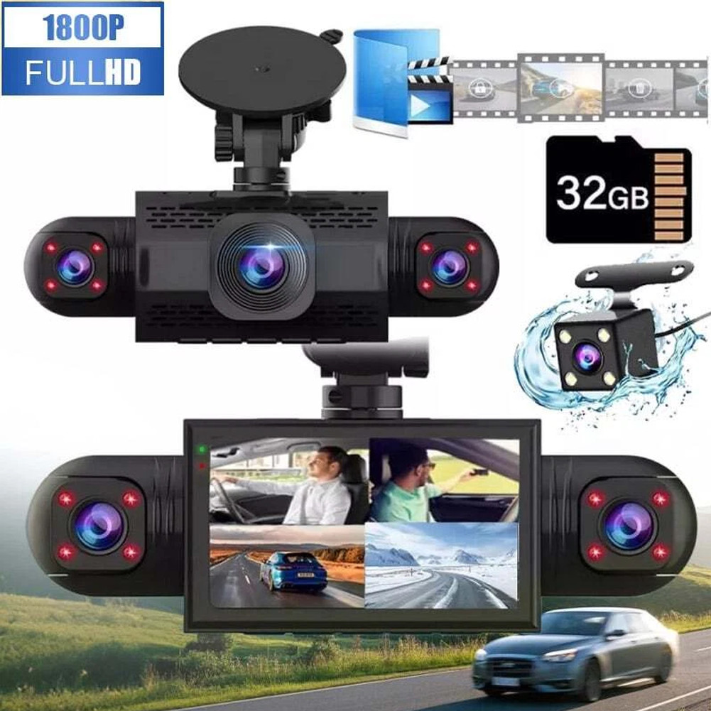 360 Degree View 4 Channel Dash Cam Front and Rear Inside Left Right, Dash Camera