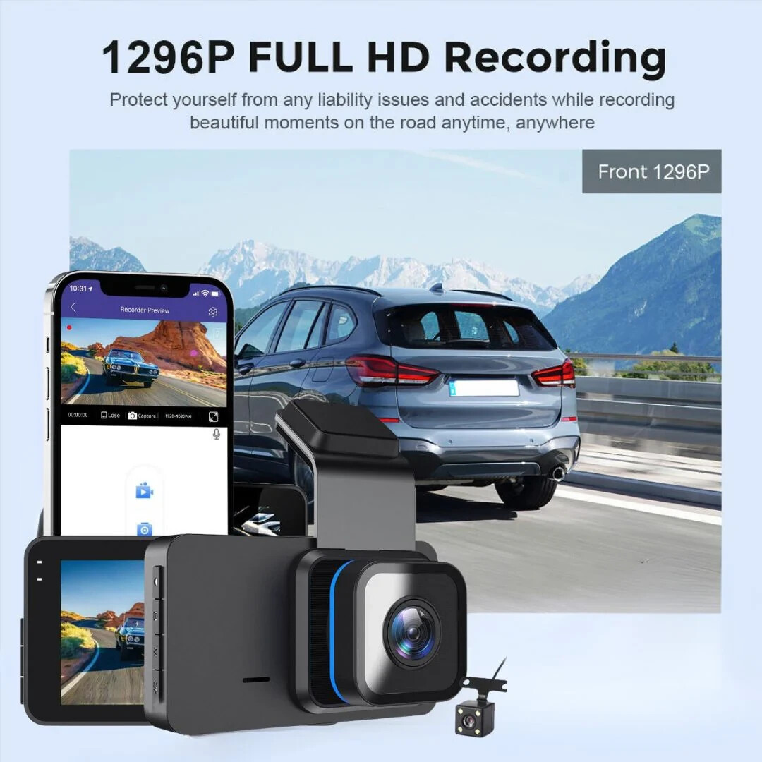 2K Dual Dash Camera With GPS & WiFi 3-Inch Screen G-Sensor Night Vision