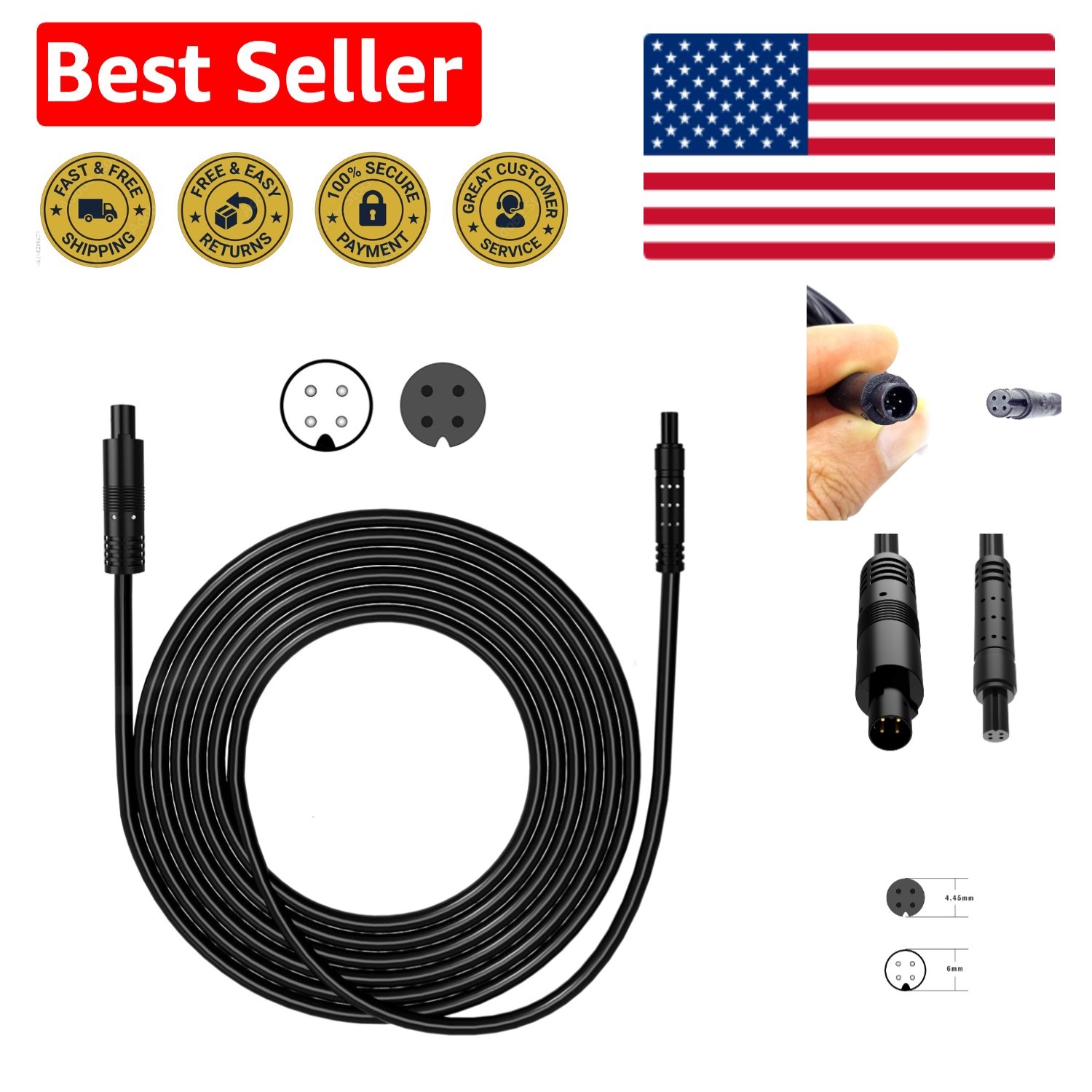 16.5Ft 4-Pin Dash Cam Extension Cable for Reliable Rear View Operation