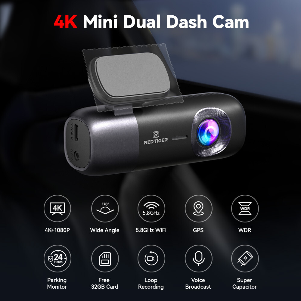 REDTIGER F9 Dash Cam 4K Front and Rear 1080P,Loop Recording, Night Vision