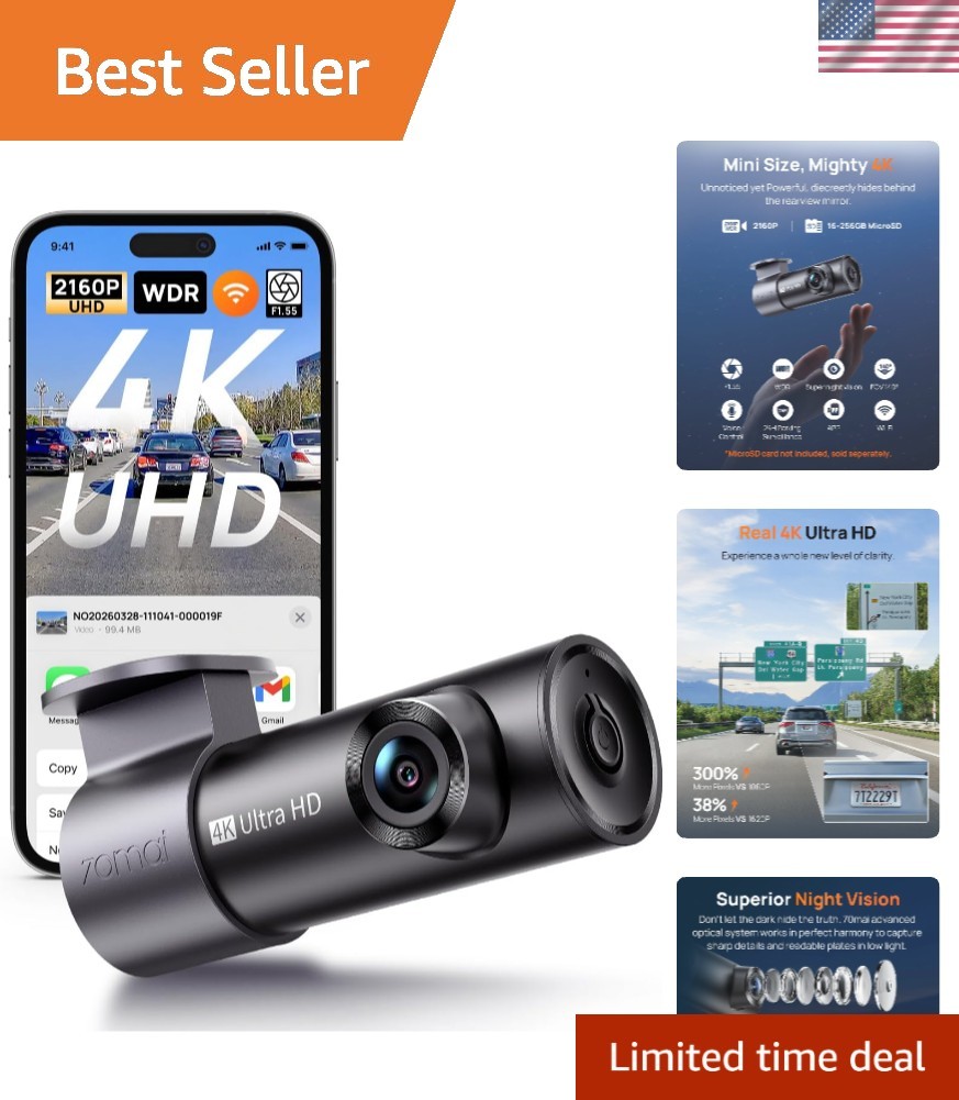 M310 Plus 4K Dash Cam Front with Night Vision, 140° Wide Angle Dash Camera fo…