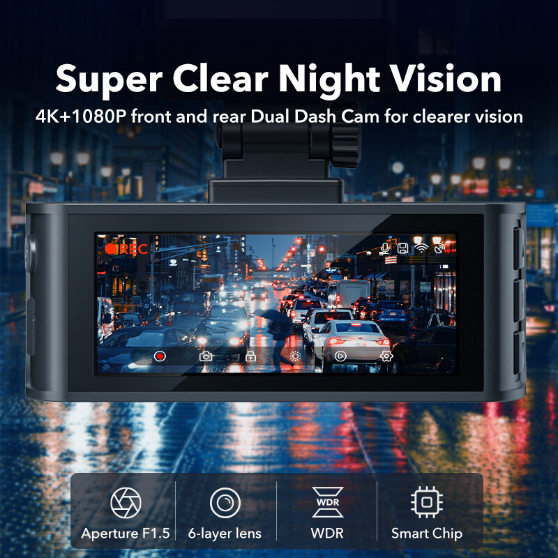 REDTIGER F7N 4K Front and Rear Dash Cam Built-in WiFi GPS Dual Dash Camera